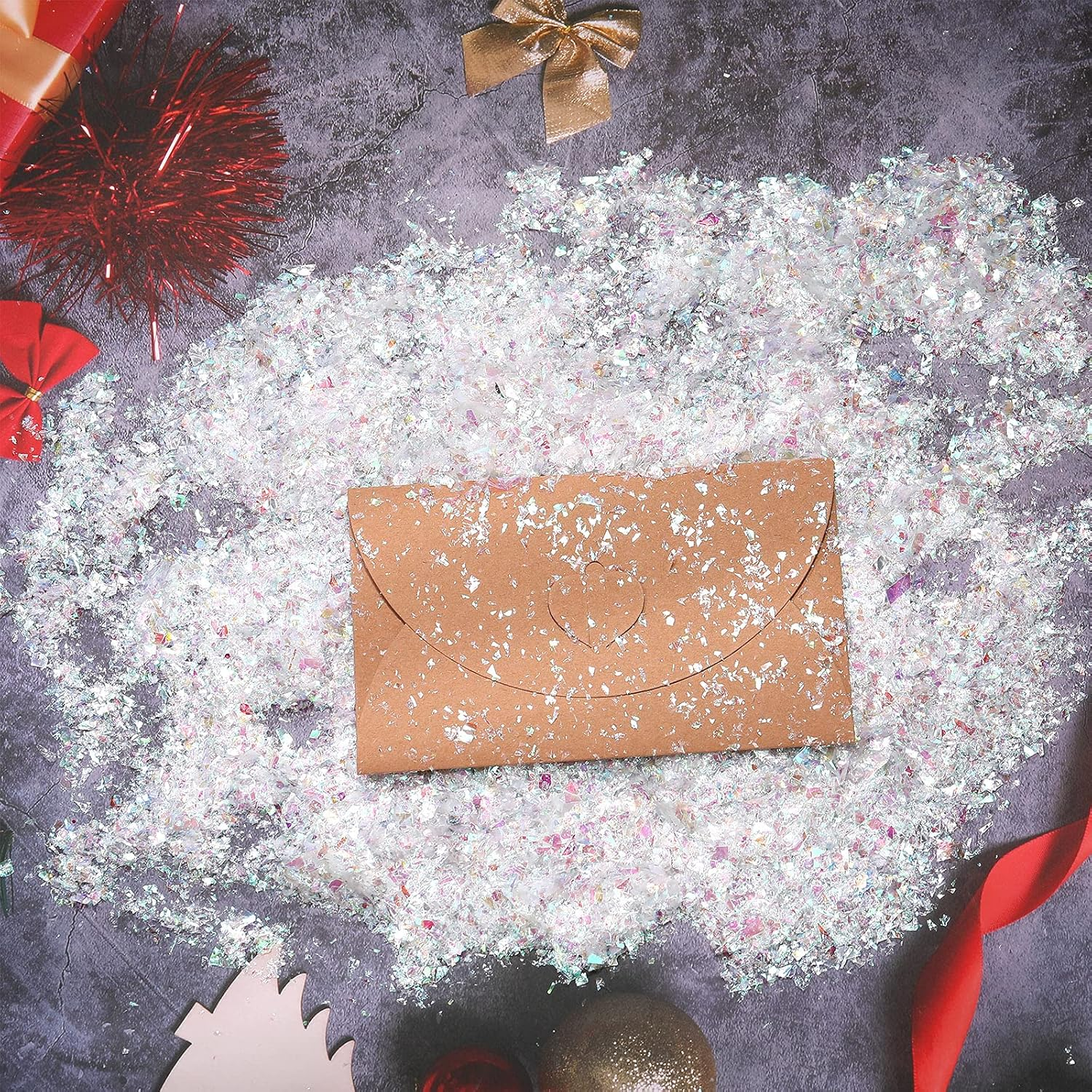 Containlol Sparkle Holographic Confetti Iridescent Confetti Winter Radium Color Metallic Foil Decor Bag for Christmas New Year Disco Party Table Decor Craft Chunky Glitter Nails Jewelry Making, 160G image number 1