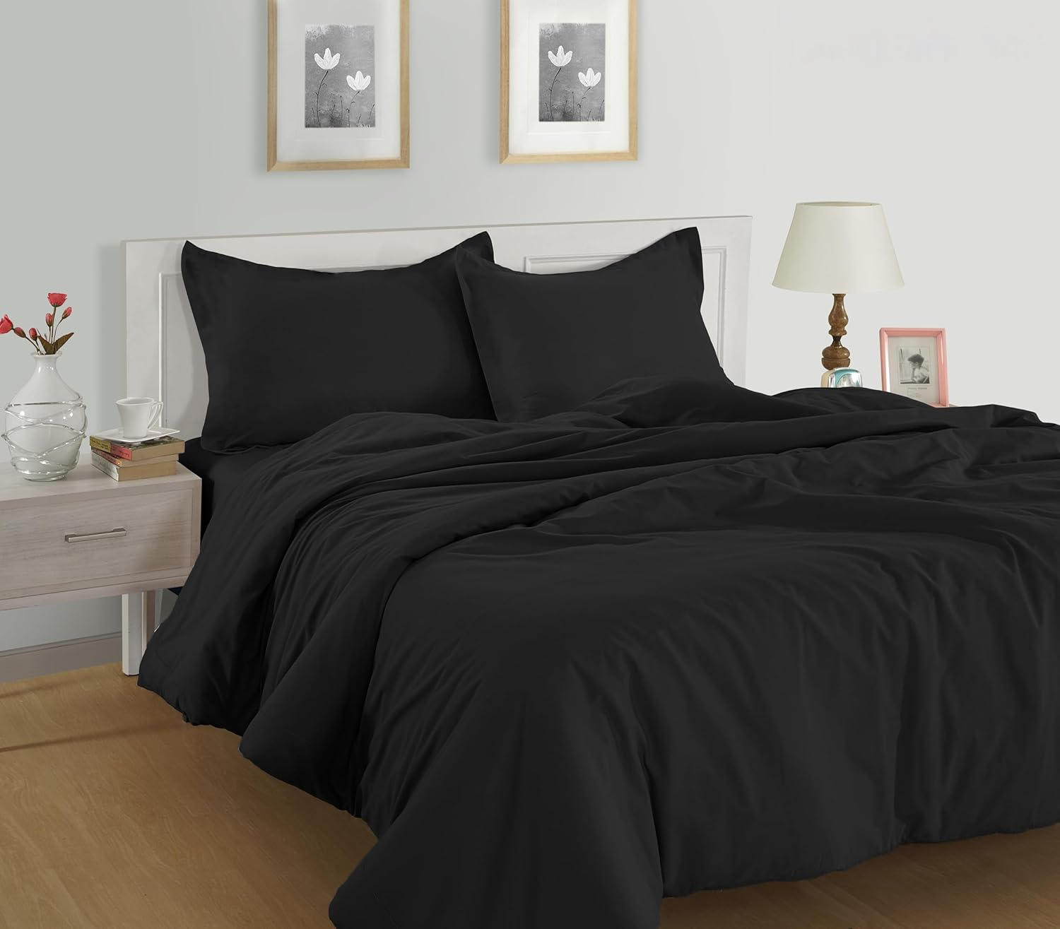 Lane Linen 100% Organic Cotton Duvet Cover 3-Piece Set (1 Duvet Cover, 2 Pillowcase), Black, Queen Quilt Cover image number 2