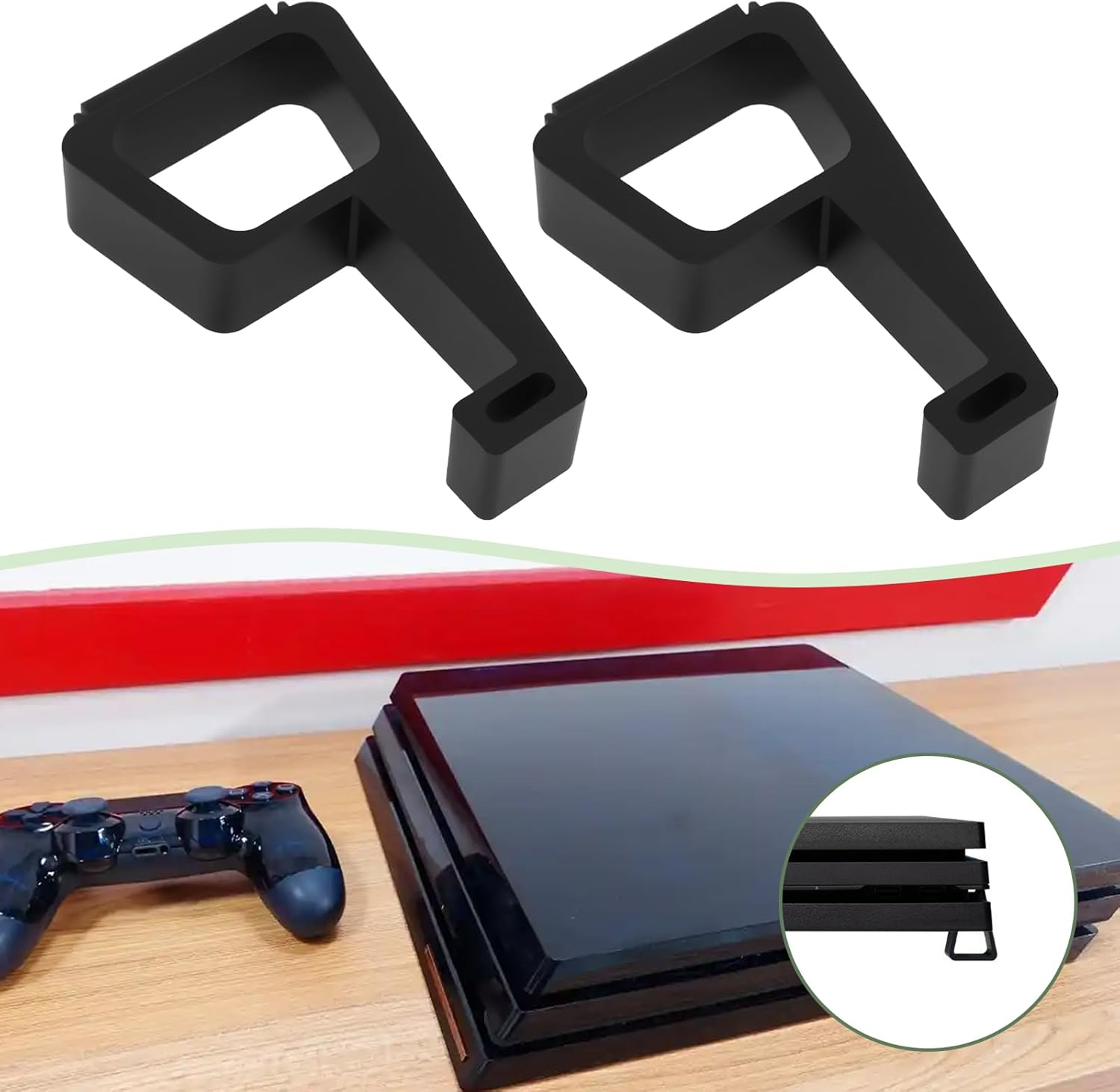 LT Easiyl 4Pcs Game Console Horizontal Holder Simple Feet Bracket Prevent Slip Cooling Feet Slip Feet Stand Compatible with Sony PS4 Slim Black image number 1
