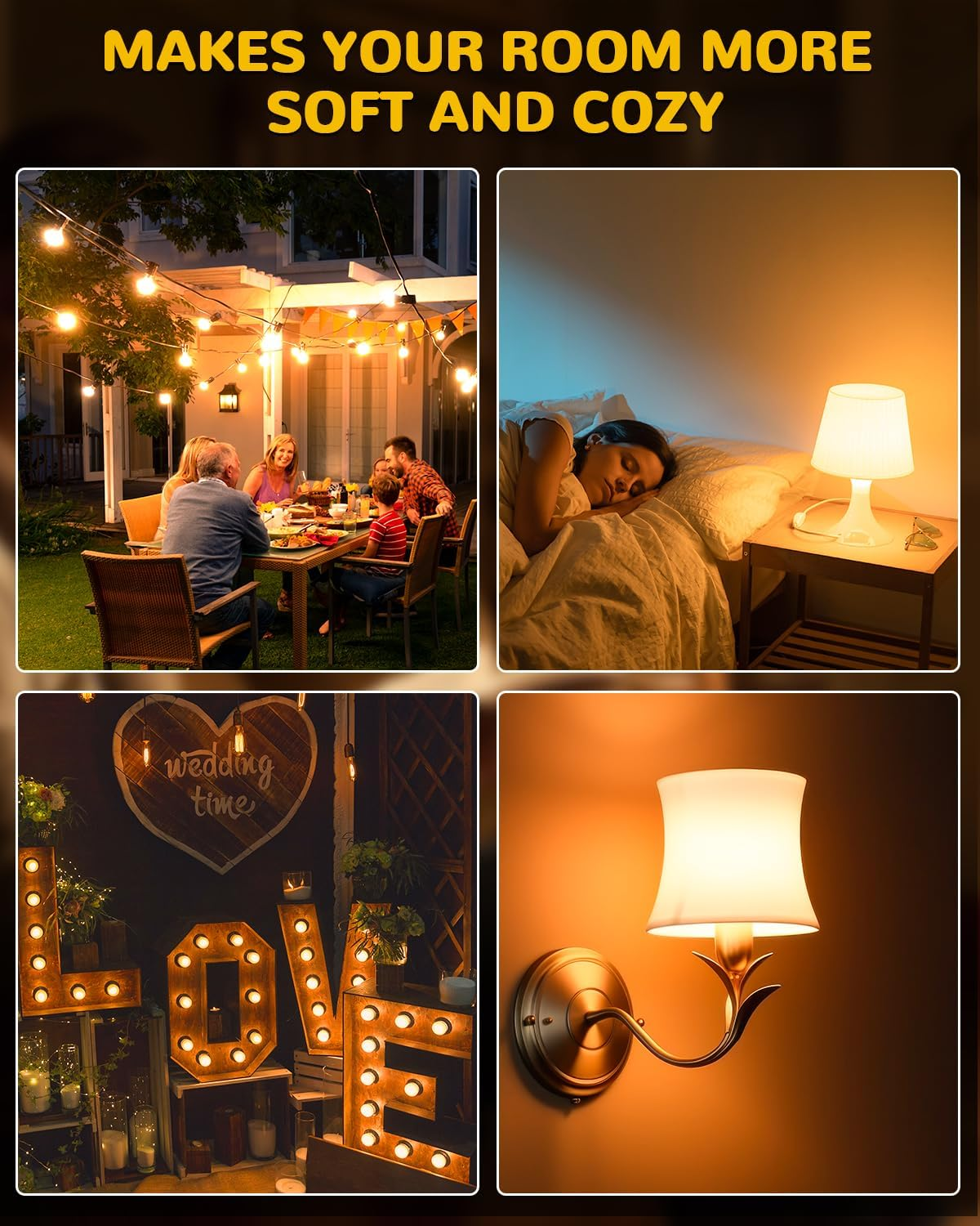 Tobebright 2.5W E27 LED Screw in Light Bulb, Warm White, G45 Golf Ball Edison Vintage, Amber Glass, Equivalent 20-25W, Non-Dimmable, 3-Pack image number 2