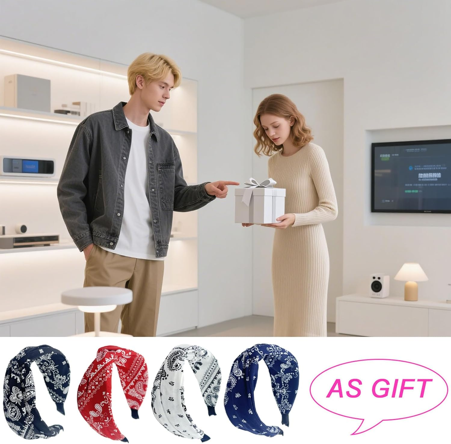 Pack of 4 Wide Paisley Headbands, Women'S Hair Bands with Knots, Vintage Rockabilly Headbands, Wide Knot Turban, Elastic Hair Bands, Non-Slip Hair Accessories, Hair Accessories for Women and Girls image number 1