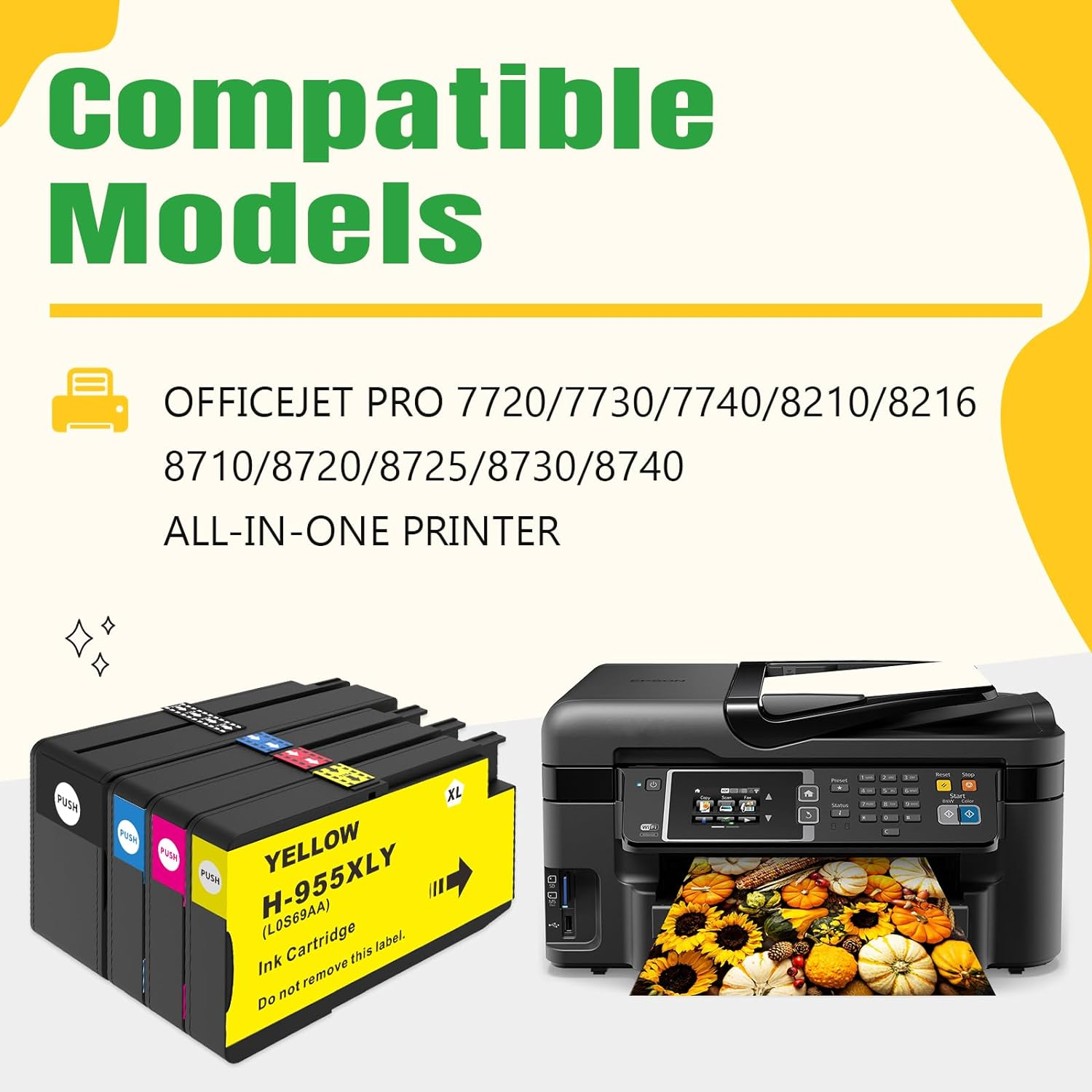955XL Ink Cartridges Compatible for HP 955 XL for HP Officejet Pro 7720 7730 7740 8210 8216 8710 8720 8725 8730 8740 All-In-One Printer (1B 1C 1M 1Y)