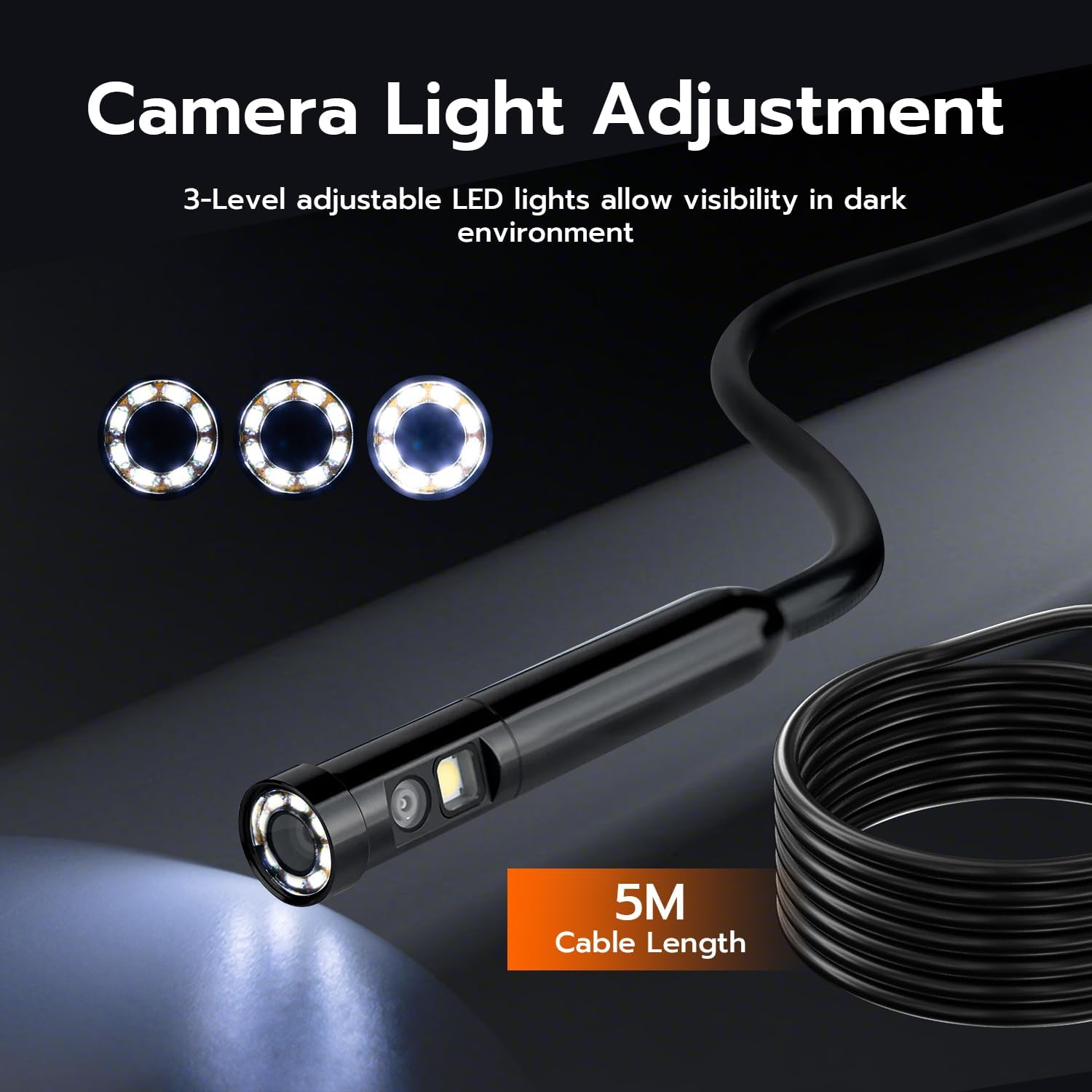 Mcbazel Dual Lens Endoscope Camera with Light,Ip67 Waterproof 4.3" IPS HD Borescope Camera,1080P USB Drain Inspection with 3X Zoom & Adjustable LED for Pipe/Car/Machine image number 6