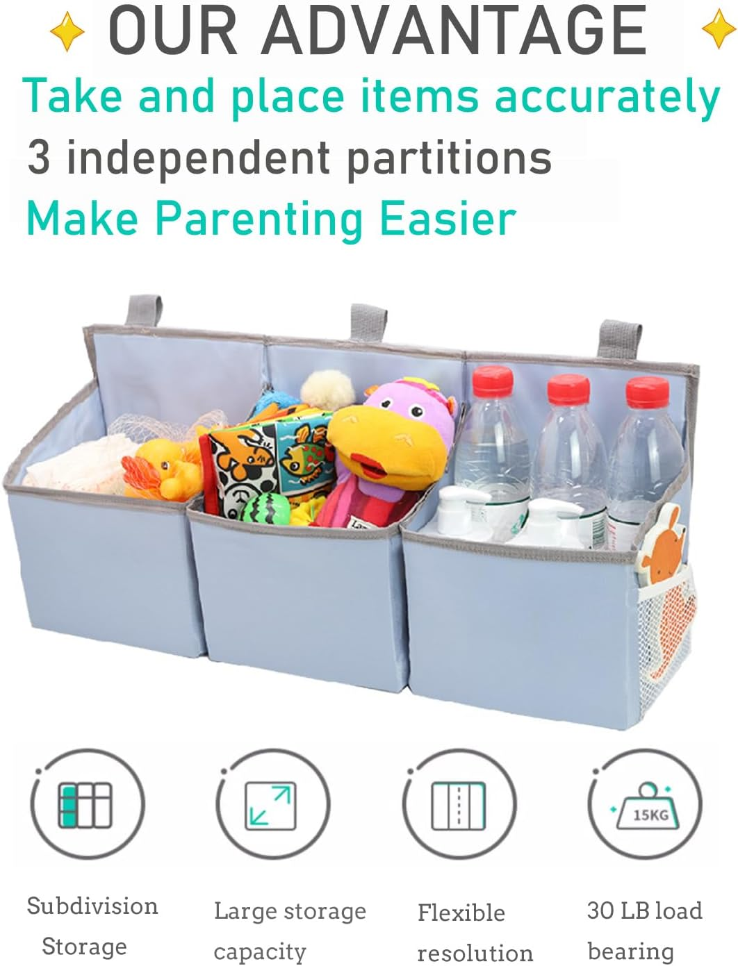 Hanging Diaper Caddy Organizer Sturdy with Hoop and Durable Baby Organizer &ndash;Diaper Stacker for Changing Table, Crib, Playard or Wall-Grey image number 2