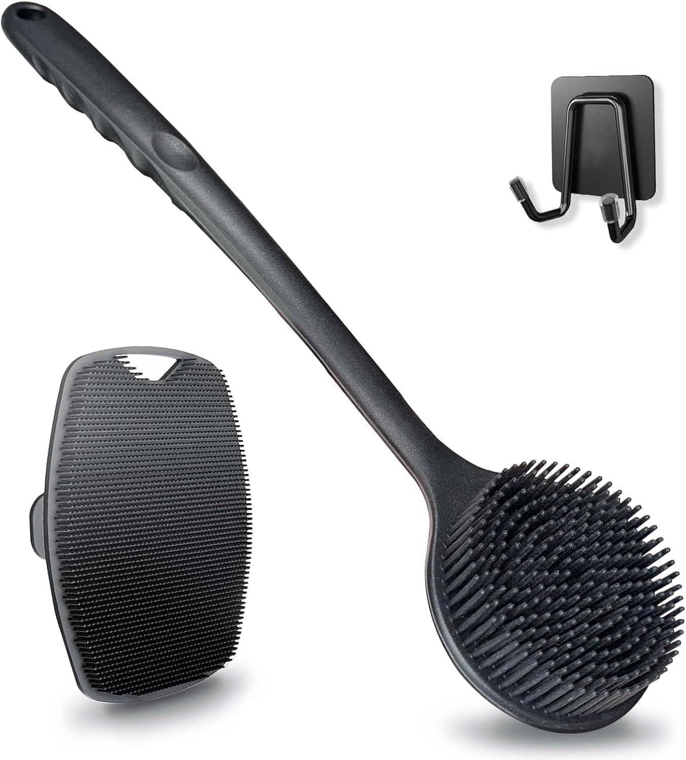 FRAKMU Silicone Body Scrubber,3 in 1 Silicone Scrubber Set Produce Rich Foam, Upgraded Body Brush Anti-Slip Long Handle Double Sided Shower Brush,Shower Brush with Hook image number 2