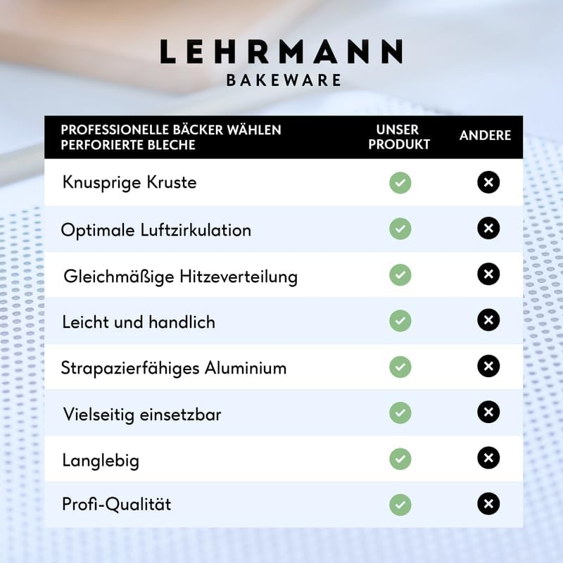 LEHRMANN Perforated Tray 45.5 X 37.5 Cm with Non-Stick Coating Baking Tray Cake Tray Baguette Tray Pizza Tray Compartment/Replacement for Oven Bosch Neff Siemens image number 3