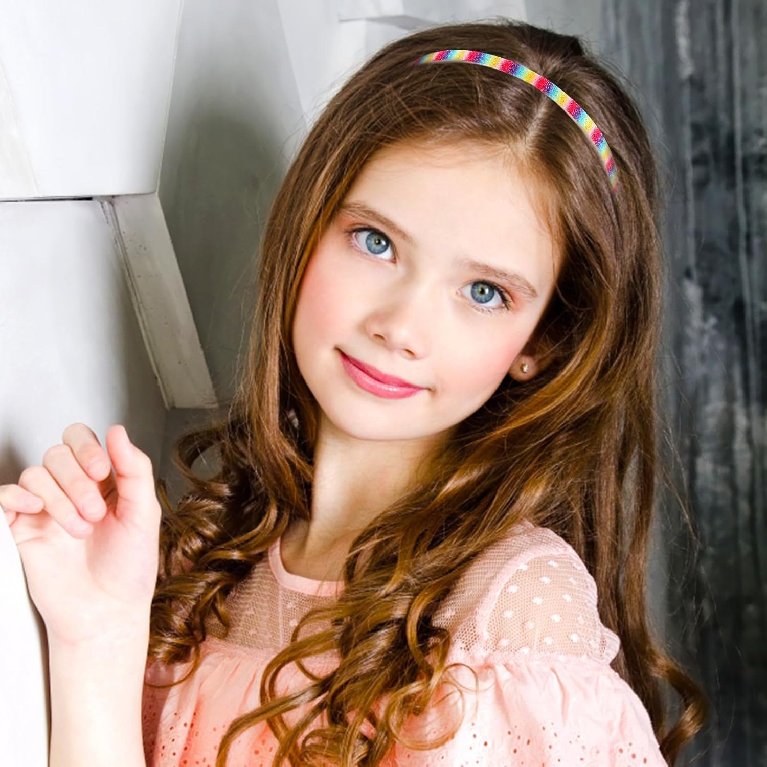 WLLHYF 3Pcs Glitter Headband Plastic Cute Sparkly Non Slip Head Bands with Teeth Colorful Confetti Rainbow Bling Sweet Hard Hairbands Little Girl Hair Accessories (Rainbow Color) image number 4