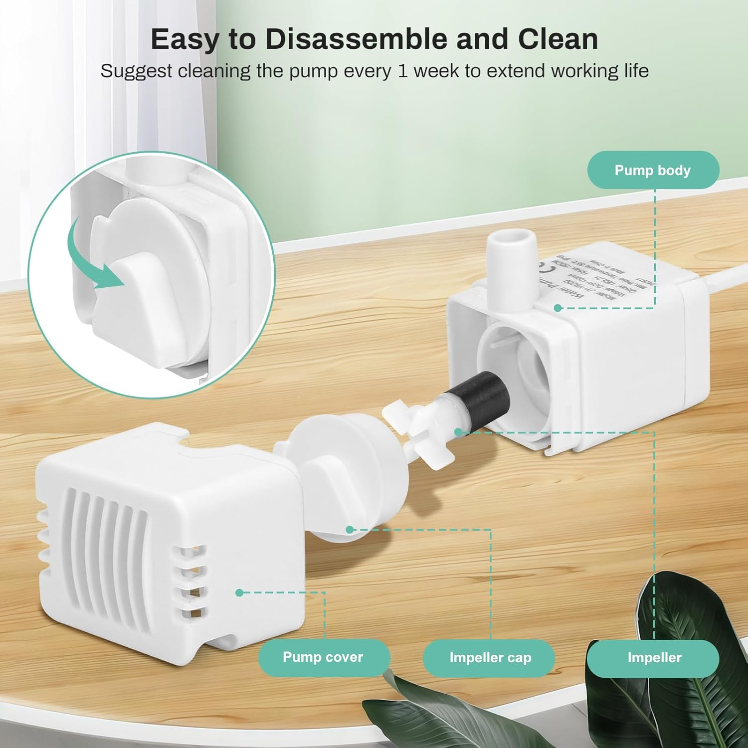 BFLICROY Cat Water Fountain Pump for 3.2L Stainless Steel Pet Water Dispenser, Ultra Quiet JY-YB200 DC Replacement Pump, IP68 Pet Fountain Motor for Cat Drinking Fountain image number 5