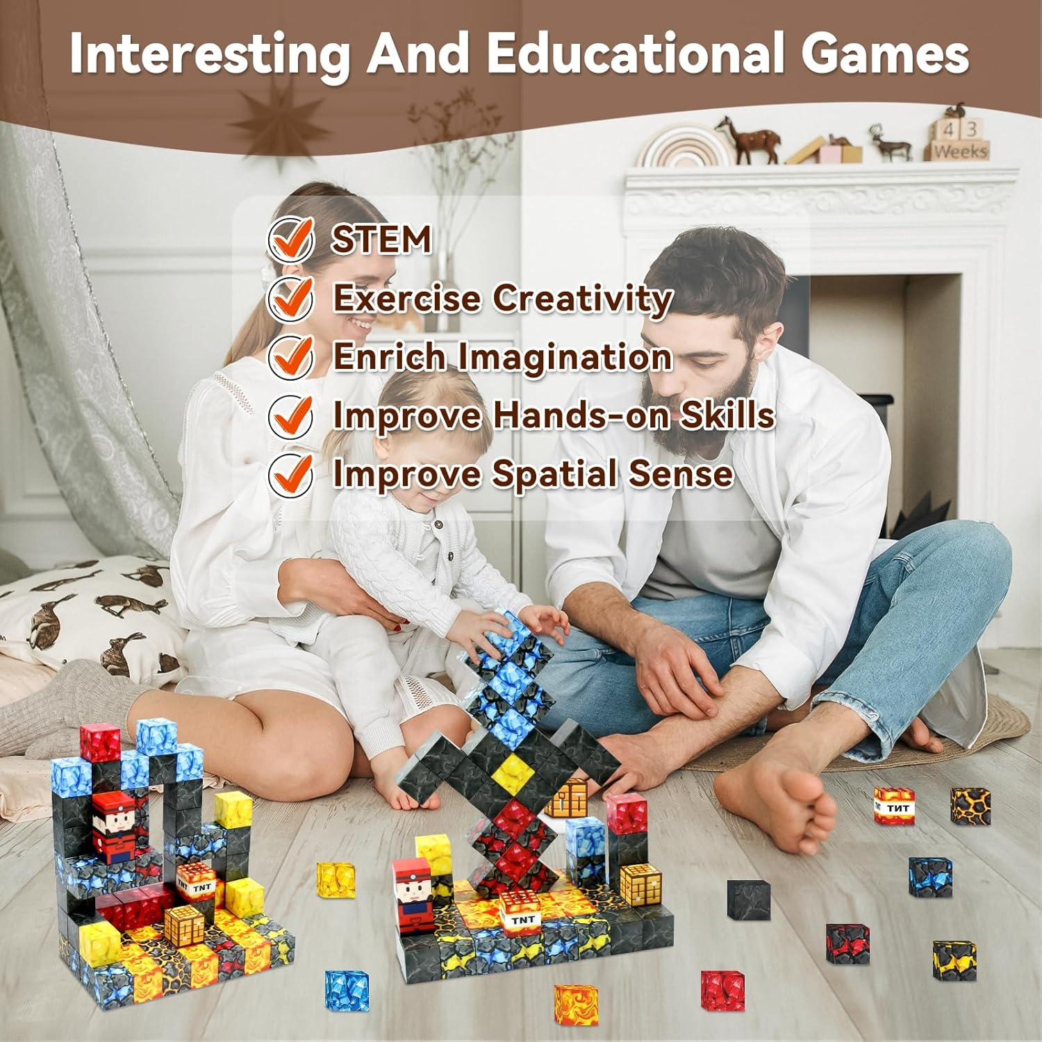 70 PCS Magnetic Building Blocks, Creative STEM Toy for Kids Aged 3+, Boys & Girls Toys, Magnetic Blocks,3D Print Puzzle image number 3