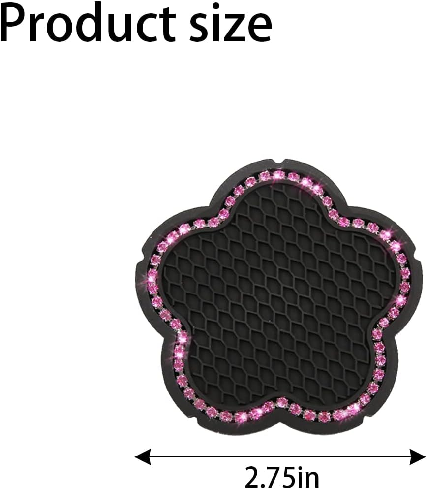 BELOMI 4PCS Bling Car Cup Holder Coaster, 2.75 Inch Crystal Anti-Slip Vehicle Cup Holder Insert Coaster, Rhinestone Cute Plum Blossom Pattern Auto Drink Mat, Universal for Women Girls(Pink) image number 4