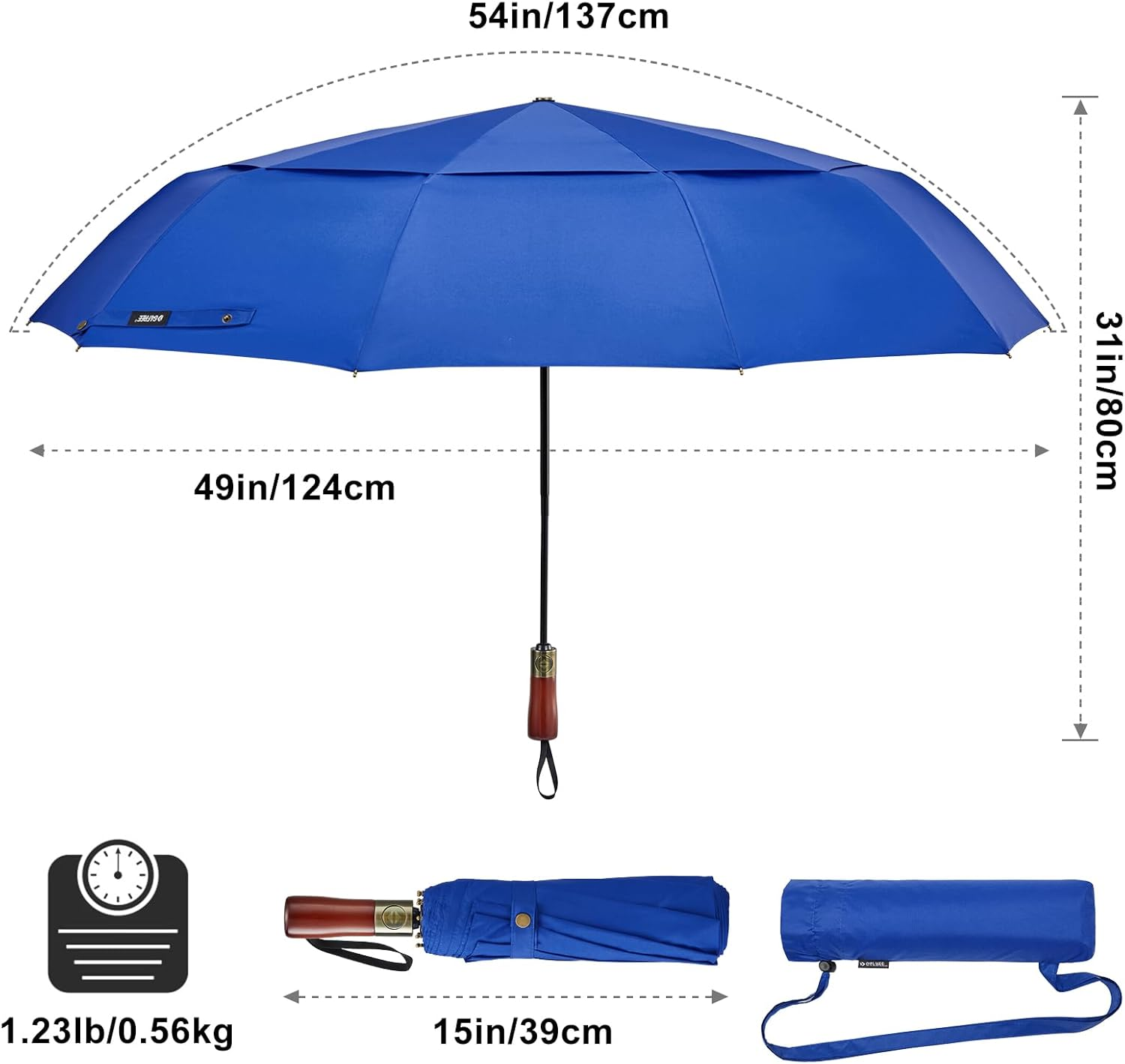 G4Free 54 Inch Large Compact Windproof Golf Umbrella for Rain Oversized Auto Open Close Folding Travel Golf Umbrella Vented Double Canopy for Women Men - Sapphire image number 6