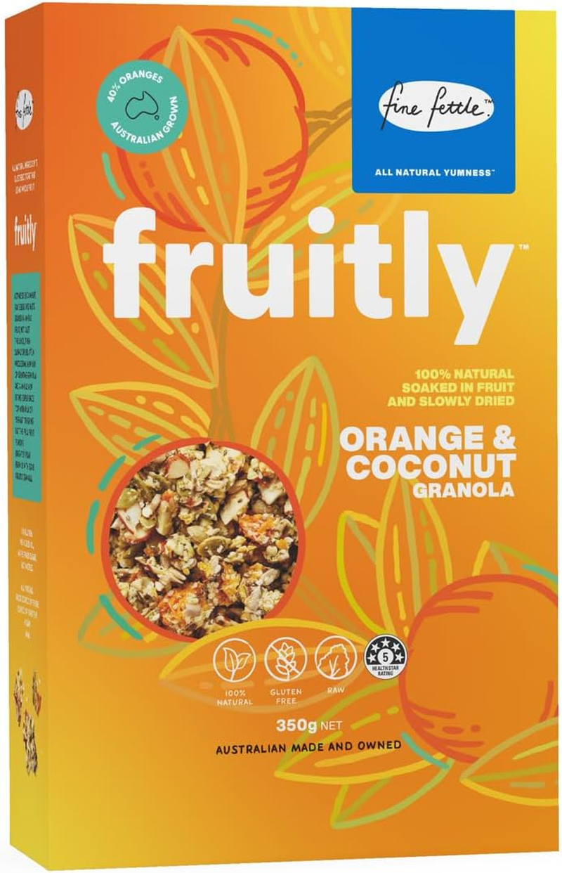 Fine Fettle Fruitly Multi Pack (2 X Apple & Sultana, 2 X Pear & Cranberry, 2 X Orange & Coconut). Gluten Free Granola Cereal - Soaked in Real Fruit and Slowly Dried - Made from Raw Seeds and Nuts image number 6