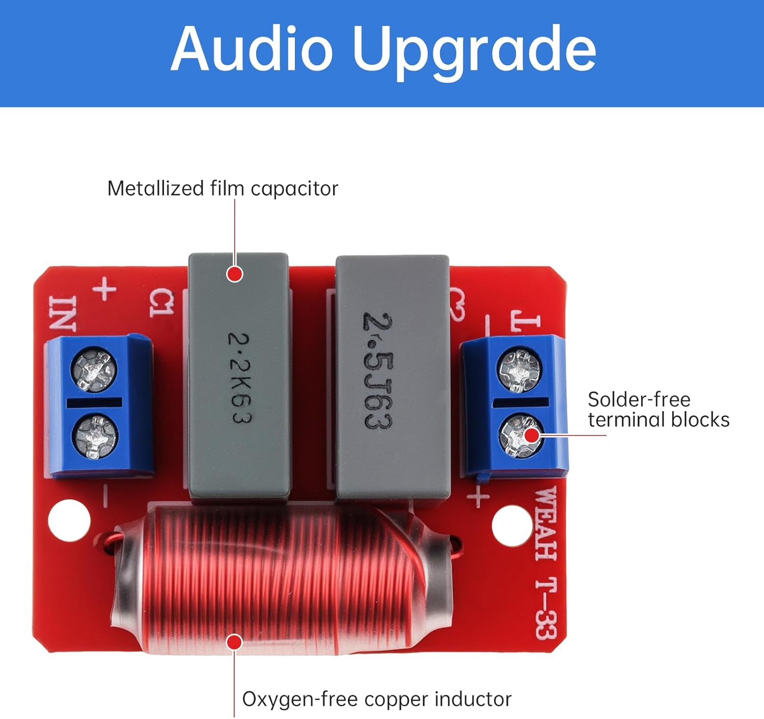 Drisentri 1 Way Crossover, 80W 4-10 Ohm Audiophile High Pass Tweeter Crossover for Car/Home Hifi Speakers image number 3
