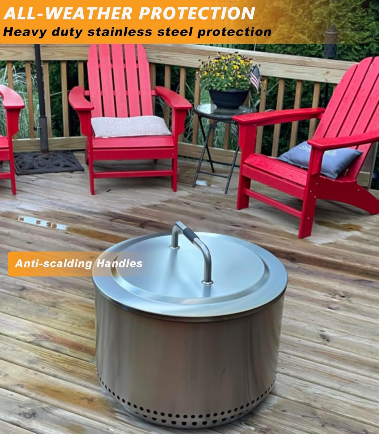 Fire Pit Lid for Solo Stove Ranger 2.0 & 1.0 Accessories, Solo Stove Lid Ranger, Stainless Steel Fire Pit Cover for Solo Ranger 15" Fire Pit Accessories and Other 15" Outdoor Fire Pits with Handle image number 3