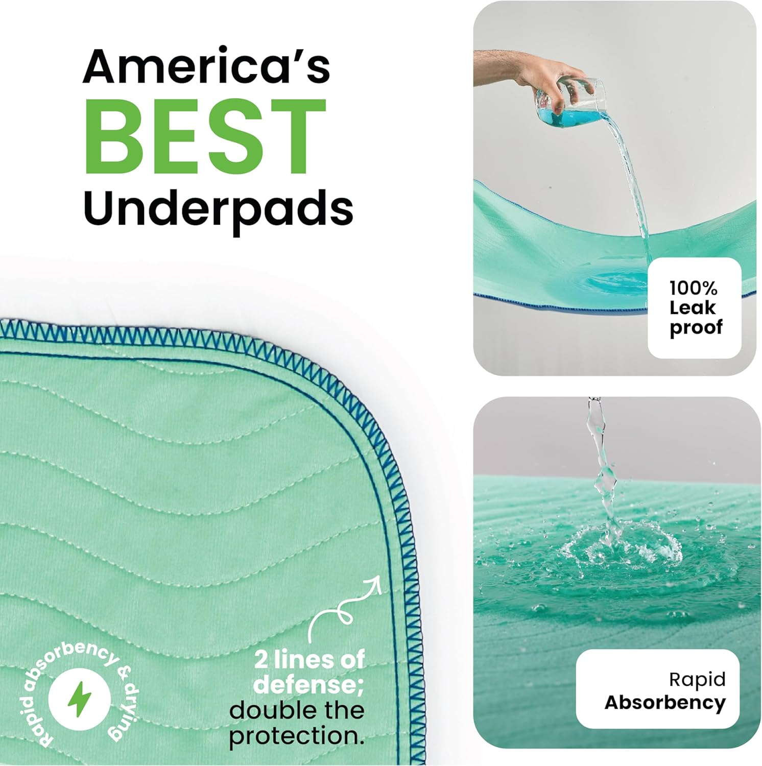 Reusable Underpads, 34X36 Heavy Absorbency and Washable, Incontinence Management, Waterproof Sheet and Mattress Protector, Reusable Pet Pads. Pack of 4 image number 2