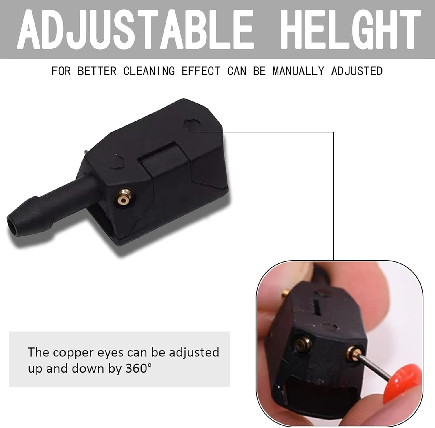 Universal Car Windshield Washer Nozzles, 4-Hole Design, 8-9Mm Wiper Arm Compatible, Adjustable Jets (2) image number 4