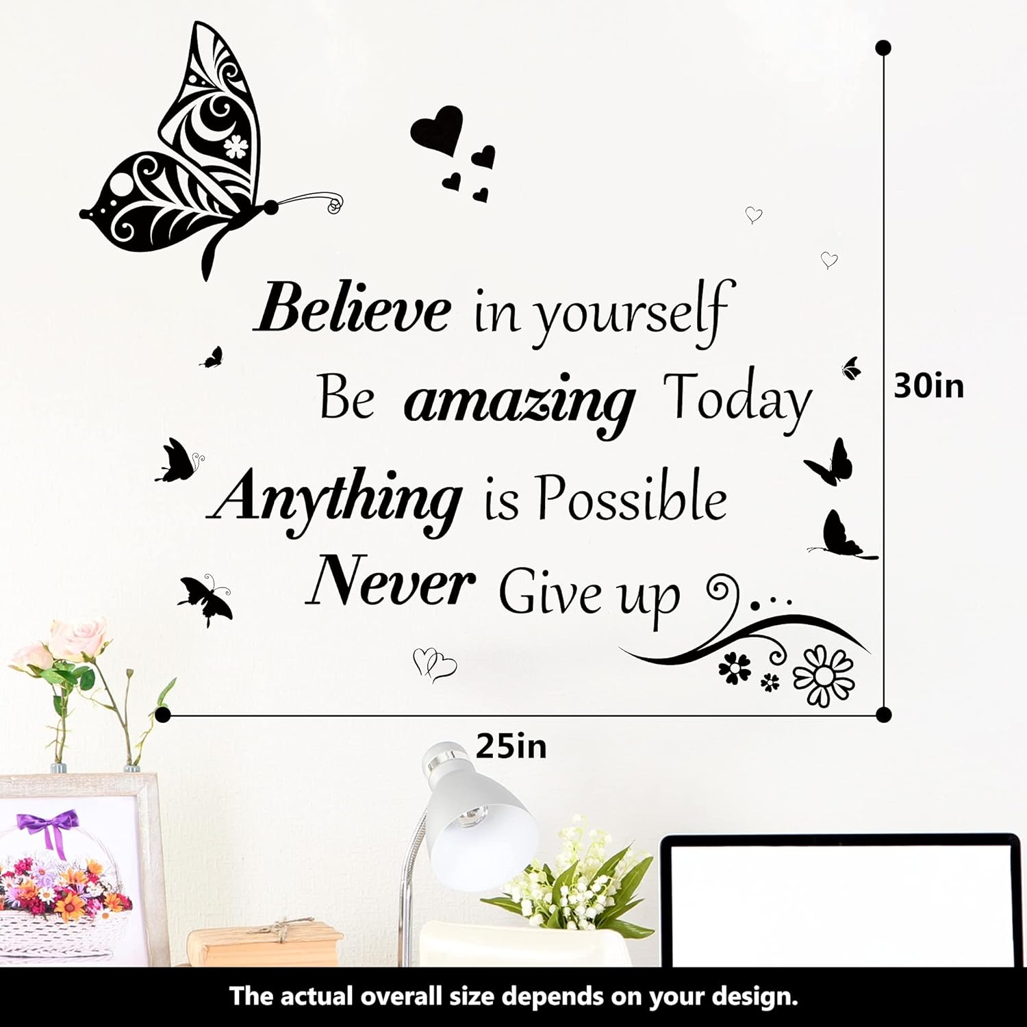 Inspirational Wall Stickers Quotes Letter Wall Art Stickers Motivational Removable Wall Decor Positive Word Butterfly Decals Peel and Stick for Bedroom Living Room Hallways Family Office Classroom image number 2
