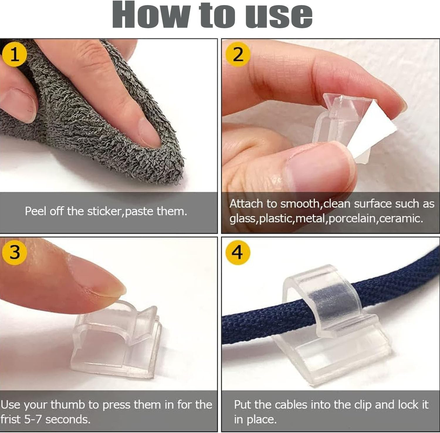 Mtxorvix 100PCS Adhesive Cable Clips with Strong Tapes - Cord Organizer Holder for Wire Management in Car, Office, and Home (Black) image number 4