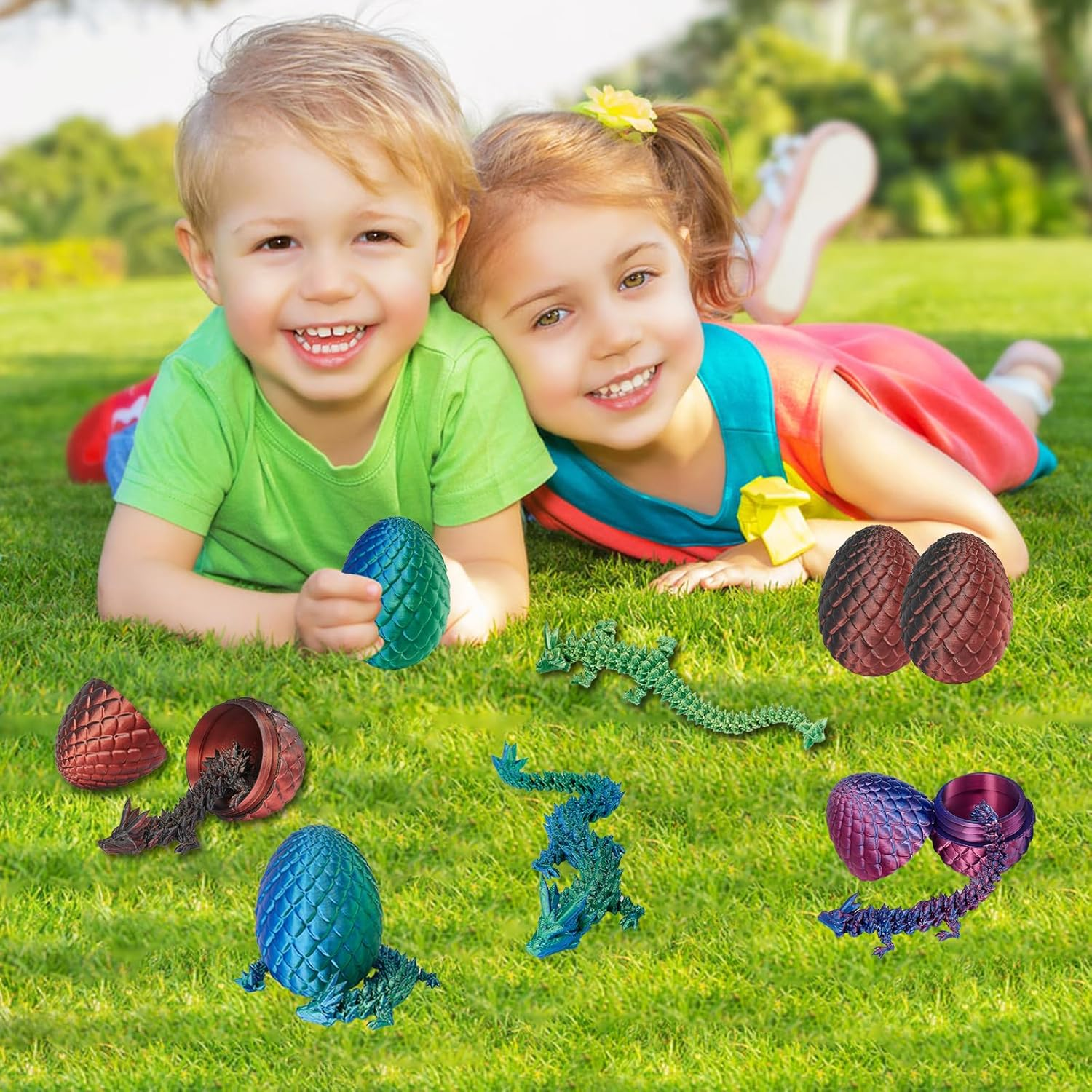 2 Pack 3D Printed Dragon Easter Egg with Dragon Inside, Prefilled Easter Egg Fillers Articulated Fidget Toy, Perfect Basket Essentials Stuffers, 3 Inch image number 6