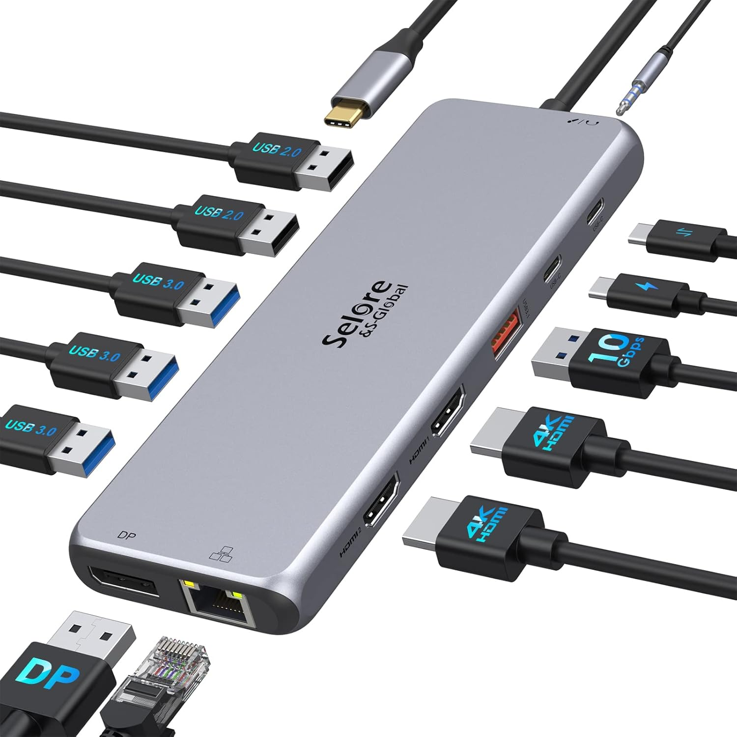 USB C Docking Station Dual Monitor,13 in 1 Multiple Adapter with 2 HDMI, DP, USB 3.1, 5*USB A, 2*USB C,Ethernet,Audio,Usb C Hub Dual Monitor Adapter for Macbook/Dell/Hp/Lenovo Laptop