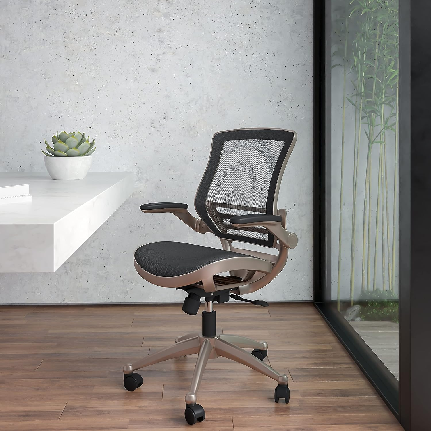 Flash Furniture Mid-Back Transparent Black Mesh Executive Swivel Office Chair with Melrose Gold Frame and Flip-Up Arms, BL-8801X-GG image number 4