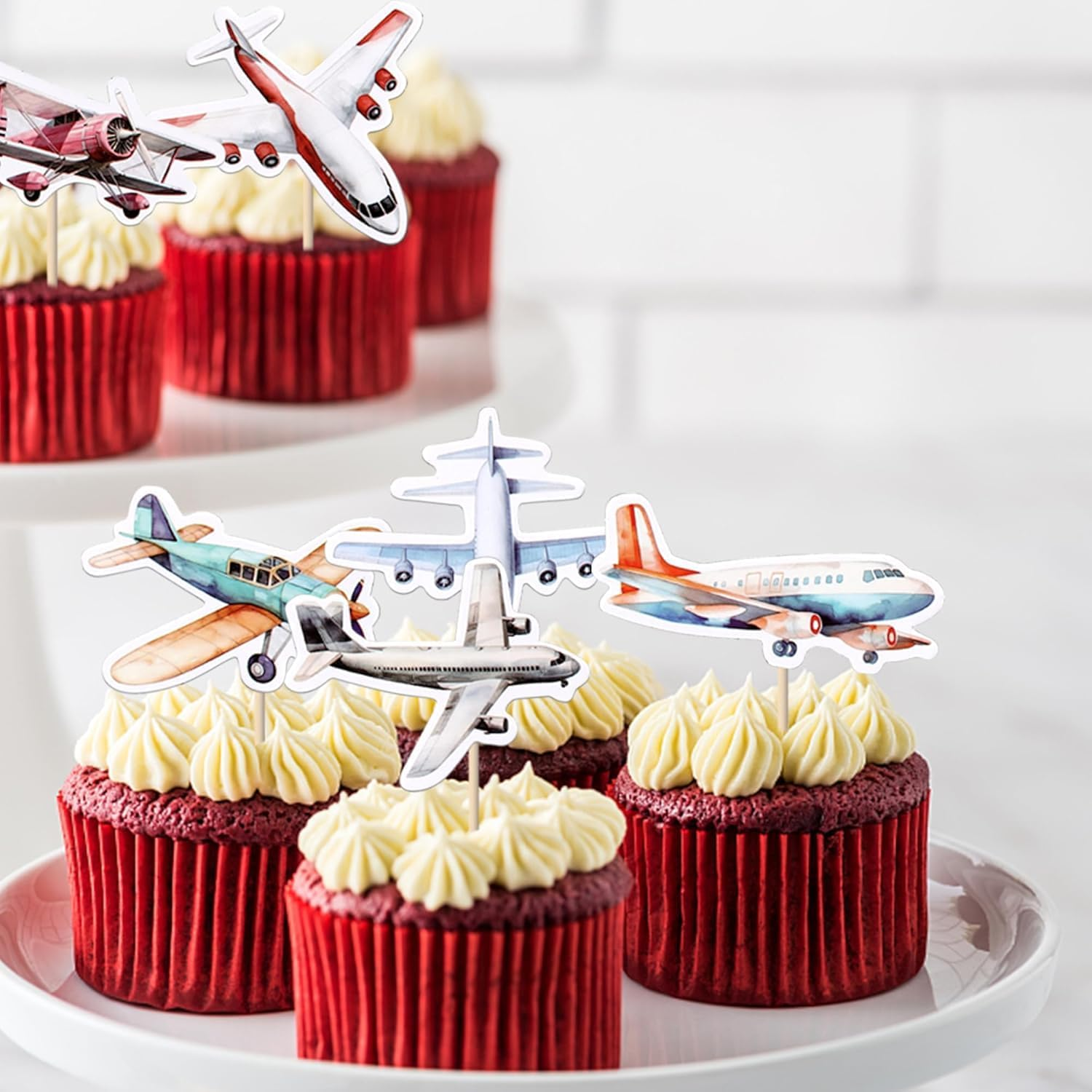 36 Pack Airplane Cupcake Toppers Glitter Plane Cupcake Picks for Baby Shower Aviation Fighter Theme Birthday Party Cake Decorations Supplies (Color-01) image number 1