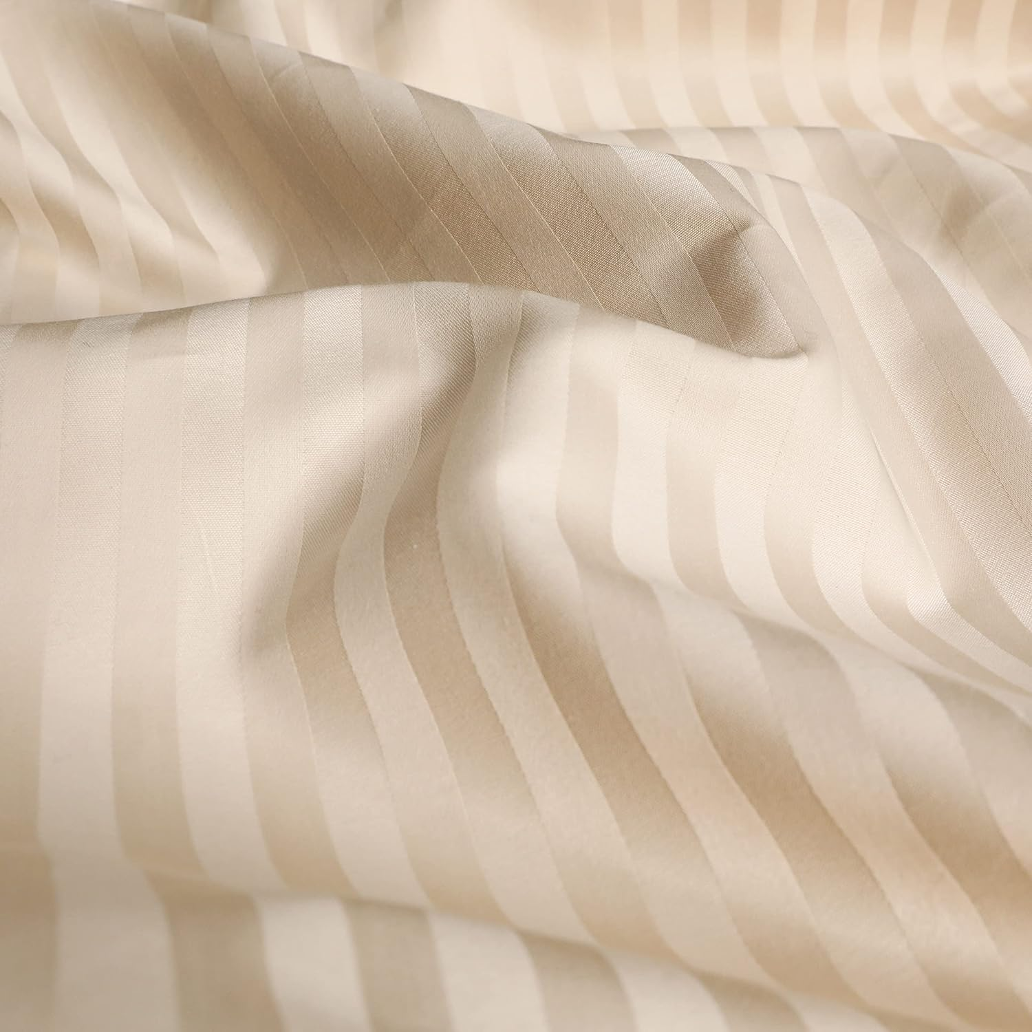 Enviohome 1000 Thread Count Cotton Ivory Satin Stripe Reversible Duvet Cover Quilt Bedding Set - Double, Ivory image number 4