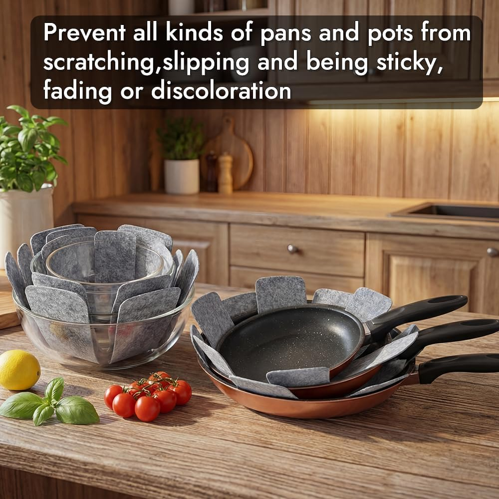 Pot and Pan Protectors, Set of 12 and 3 Different Size, Pot Dividers Pads/Stacking Pan Protectors/Pan Separators Pads for Protecting and Separating Pots and Pans image number 1
