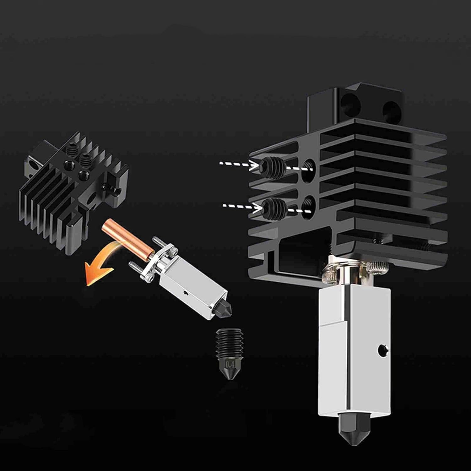 Hotend Kit for Lab P1P P1S 3D Printer, 0.2Mm Hardened Steel Nozzle Extruder Hot End with 2510 Fan, Heat Resistant Heating Block for Lab P1P P1S 3D Printer Accessories image number 3
