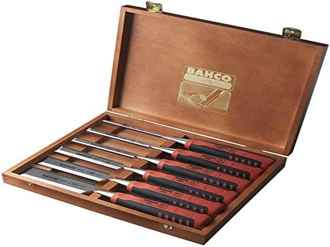 Bahco 424P-S6-EUR BH424P-S6-EUR Chisel in Wooden Box, Multi-Colour, 6/10/12/18/25/32 Mm, Set of 6 Pieces