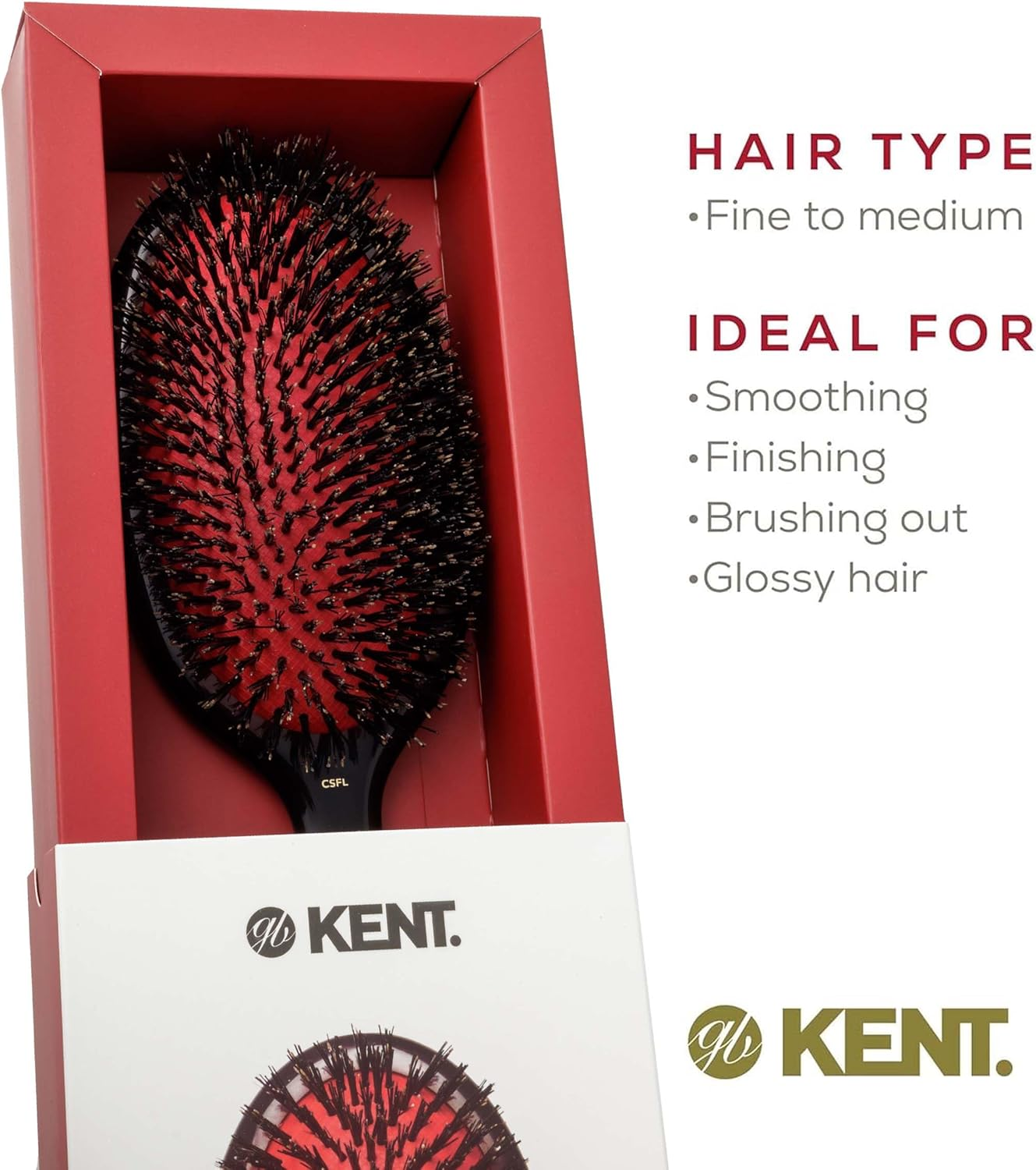 Kent Brushes Oval Cushion Hairbrush Black CSFL Large 6 Ounce image number 2