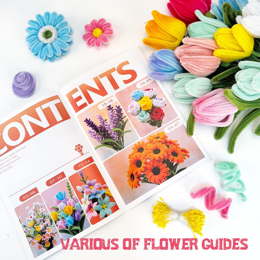 IOOLEEM Pipe Cleaners, 480Pcs Multi-Colored, Flower Making Kit, Arts and Craft Supplies, Pipe Cleaners Kit, Pipe Cleaners for Flowers, Craft Supplies Kit,Gift Ideas for Art Project Activity Gifts. image number 5