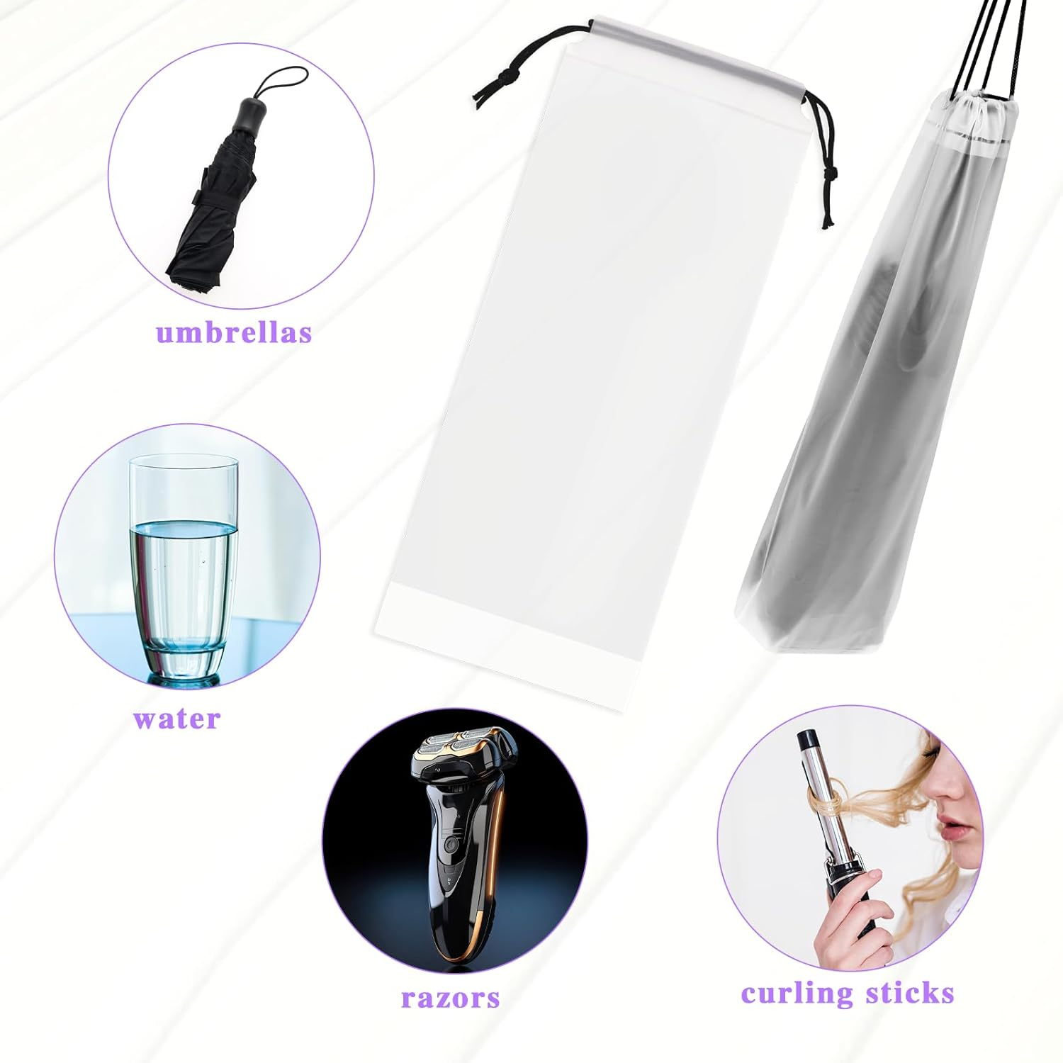 Mozeat Lens 6 Pcs Umbrella Bags Wet Umbrella Cases Clear Umbrella Cover Wet Umbrella Bags Folding Umbrella Storage Bag Waterproof Travel Umbrellas Sleeves with Drawstring