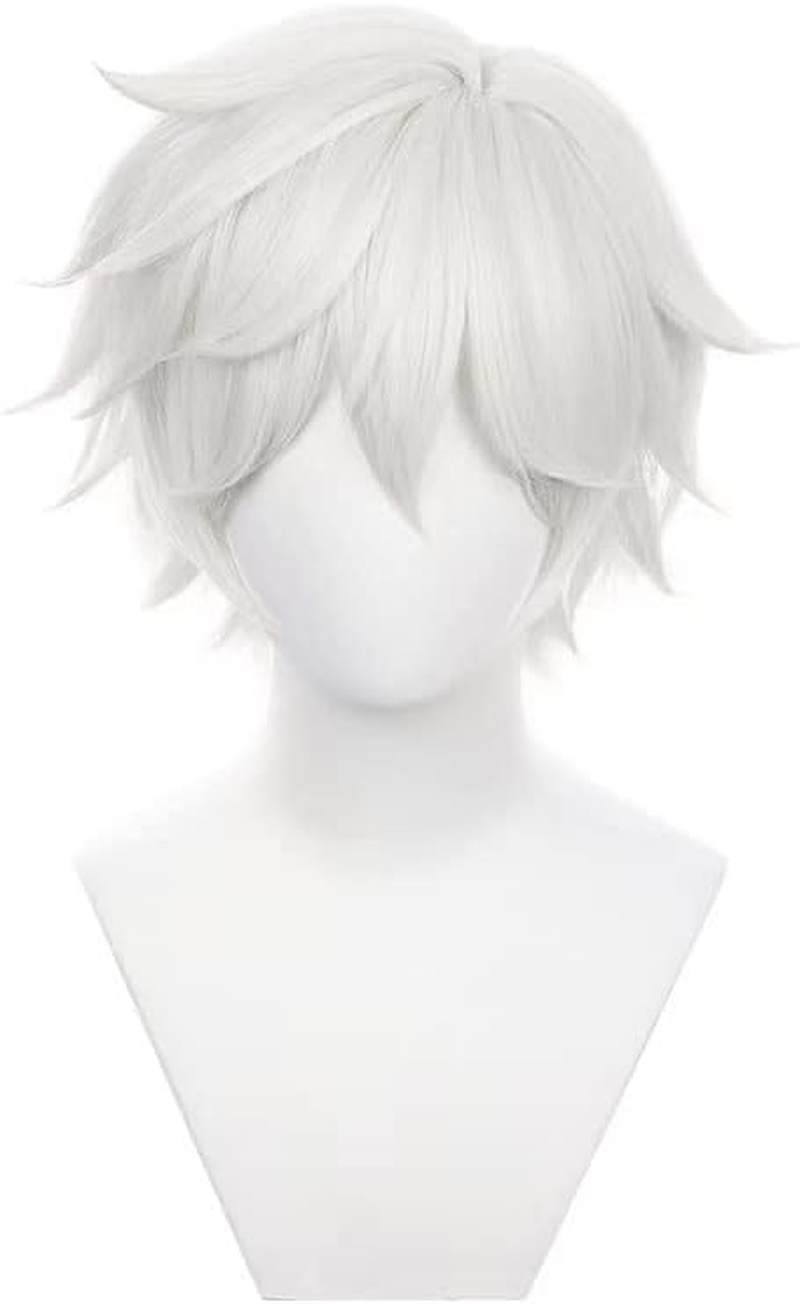 Tongtta Anime Gray White Cosplay Gabimaru Wig Short Curly Hair for Men Halloween Costume Wig for Party