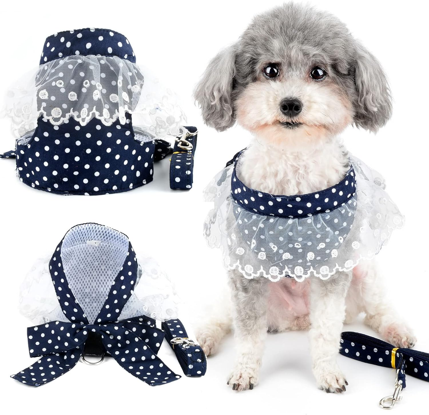 Zunea No Pull Dog Vest Harnesses for Small Dogs Cats Polka Dots Puppy Girls Harness and Lead Set Soft Breathable Mesh Harness Dress with Bowknot Lace Neck Pet Apparel for Chihuahua Yorkie Red XXL
