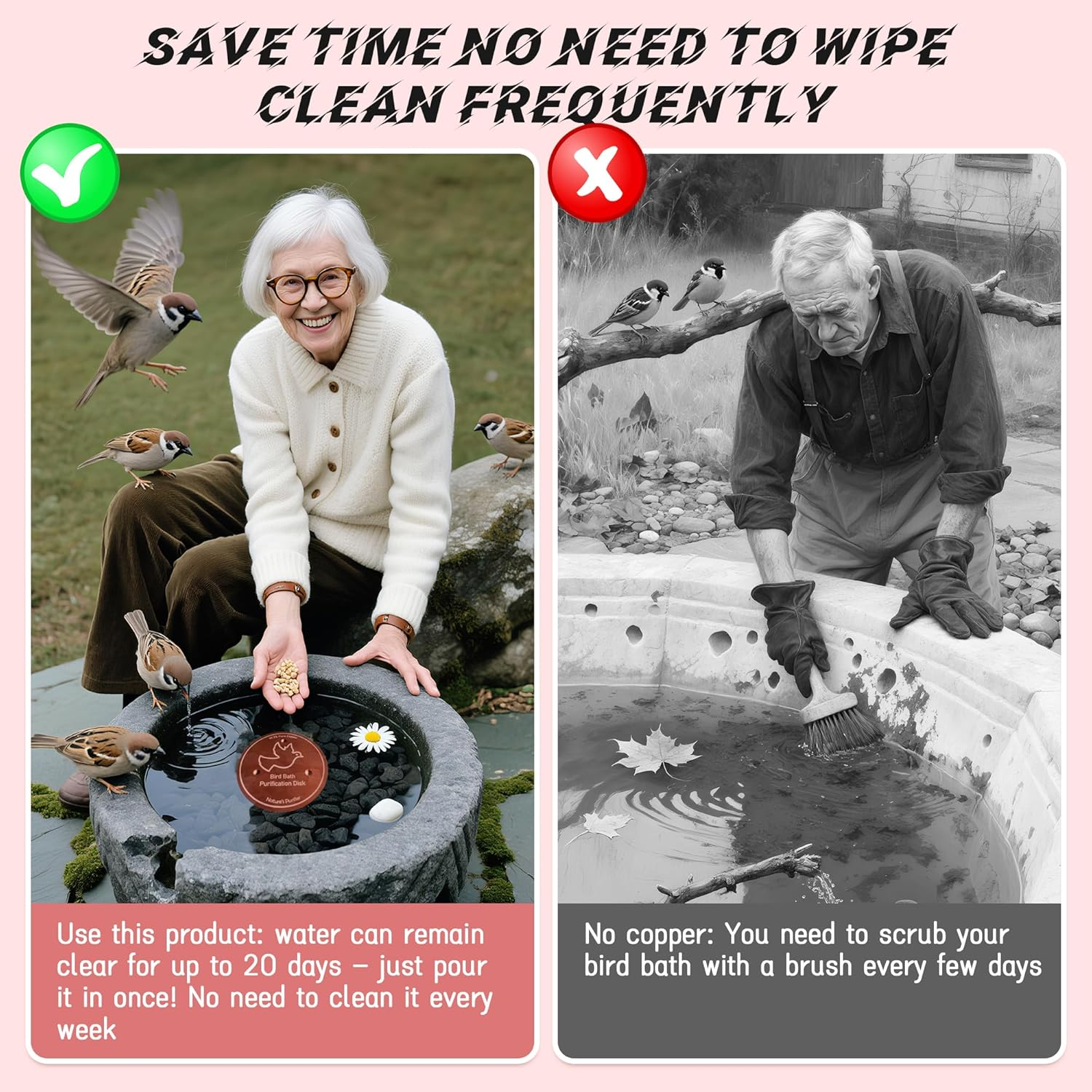 Depehelp Bird Bath Copper Disk, Reinforced 99.99% Pure Copper Cleaning Disk with Triple-Point Support for Physical Safe Clean Water All-Season, Universal Fit for Outdoor Birdbaths, Bowl image number 4