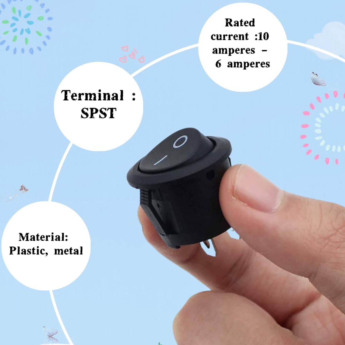 10-Piece 12V Circular Joystick Switch, 12-Volt DC Mini Circular Toggle Switch, 2-Pin SPST On/Off Toggle Switch, with 15CM Wire, Suitable for Automobiles, Ships and Recreational Vehicles image number 3