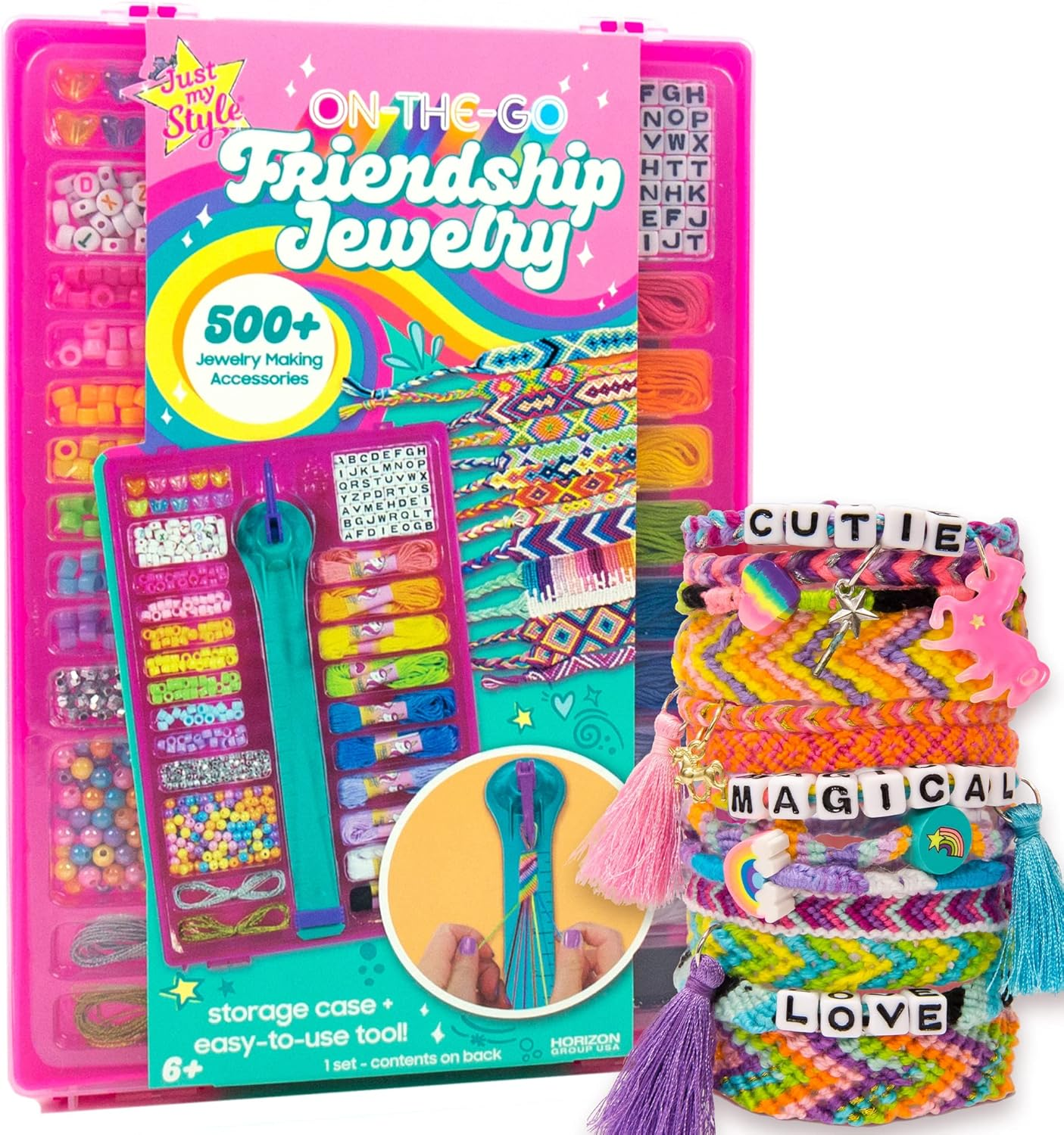 Just My Style On-The-Go Jewelry Studio, Bracelet-Making Travel Kit, Great Bead Kit for Weekend or Sleepover Activity, Fun Girl'S Night, DIY Bead & Braid Set for Kids Ages 6, 7, 8, 9 image number 1