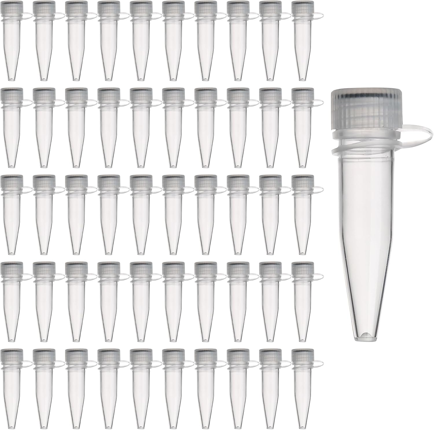 50 Pcs Plastic Clear Test Tubes, Centrifuge Tube 1.5 Ml Lab Plastic Frozen Vial Container, Plastic Sample Bottles for Scientific Experiments, Small Frozen Test Tubes, Sterile Test Tubes with Lids image number 1