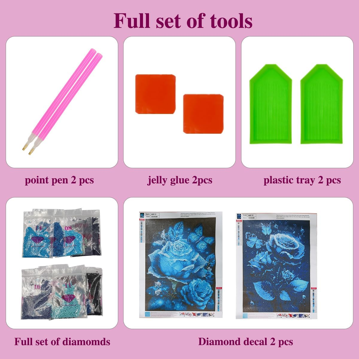 SENHAI 2 Set Diamond Paintings Kits for Adults, Blue Rose 5D Diamond Art Kits DIY Diamond Paintings Crafts for Home Wall Decor Gifts(11.8&rdquo; X 15.7&rdquo;)