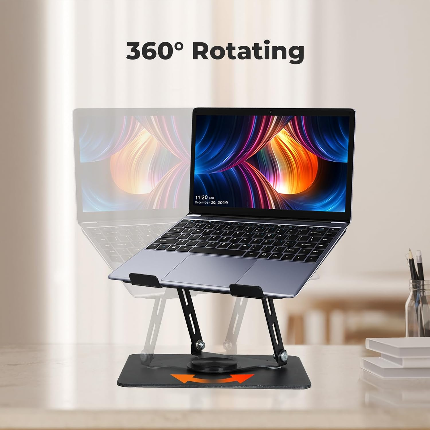 Traderight Aluminum Laptop Stand, Fits All 7-17", 23Cmx21Cmx26Cm,Computer Stand Laptop Holder Compatible with Air, Pro, Dell, HP, Laptops Adjustable 360&deg; Rotating Base, Ergonomic Notebook Riser Work image number 6