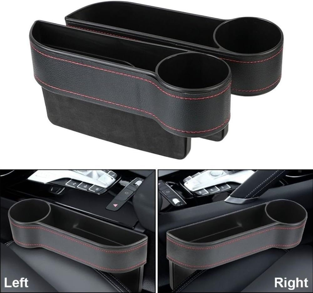 2 Pack Car Seat Gap Filler Organizer with Cup Holders &ndash; PU Leather Car Seat Side Console Storage Box for Phone, Keys, Drinks &ndash; Front Seat Organizer for Driver & Passenger image number 5