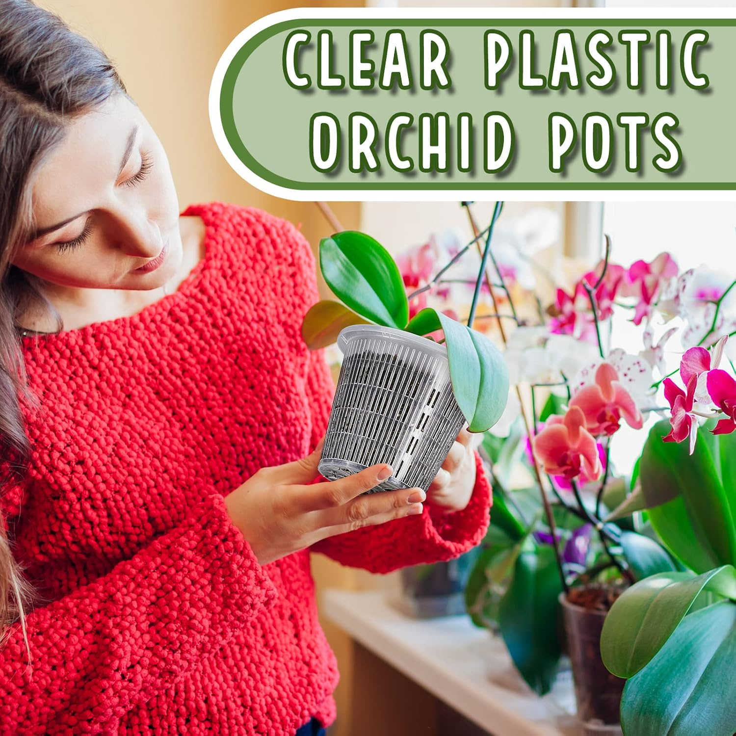 Amyhill 20 Pcs Clear Orchid Pot with Holes and Saucers Orchid Breathable Slotted Pot 4.3 Inch and 5.5 Inch Clear Plastic Plant Net Pots Nursery Pots with Trays for Indoor Plant image number 5