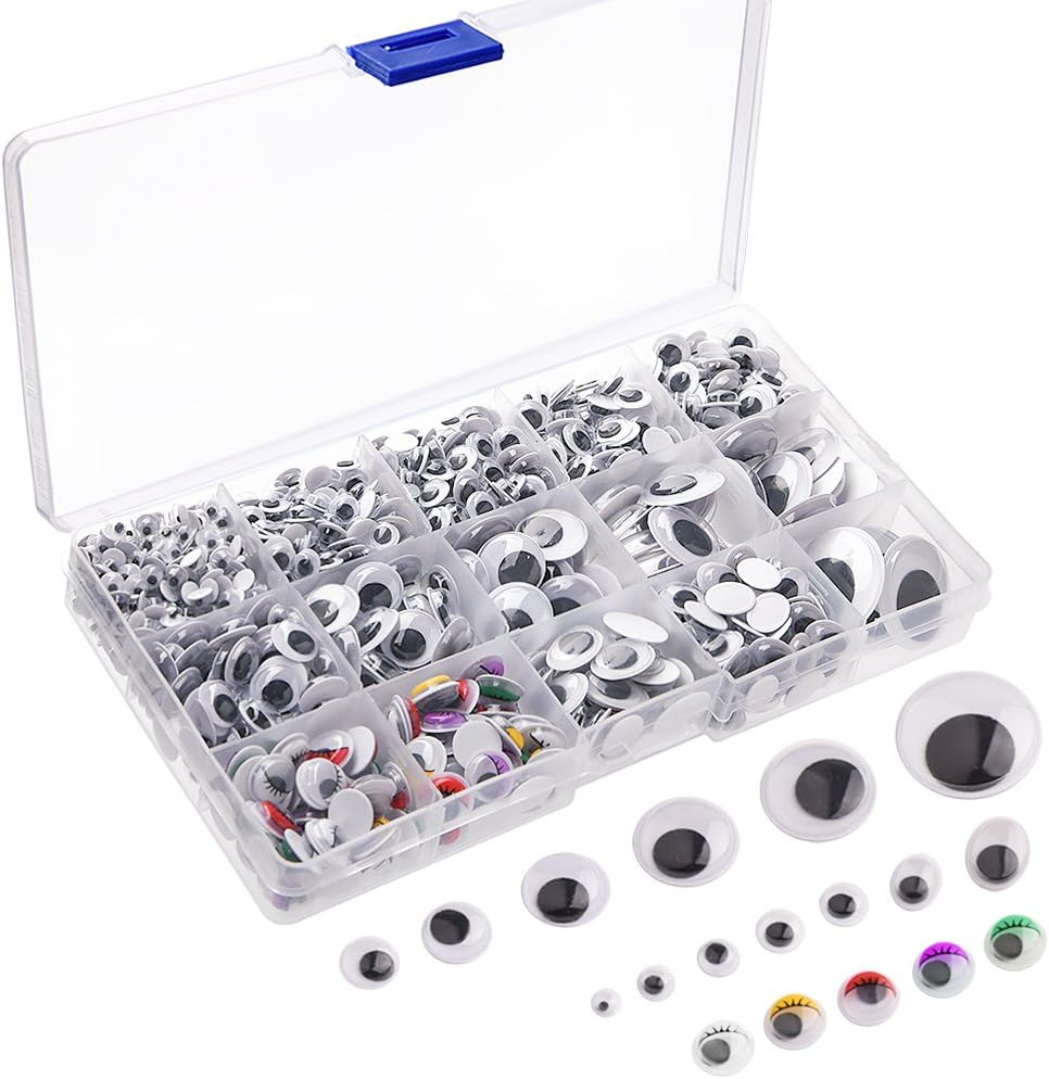 KUUQA 1200 Pieces Plastic Self-Adhesive Wobbly Googly Wiggle Eyes for DIY Craft Scrapbooking Accessories,Teddy Bear Doll Making Toys Eyes(Assorted Sizes)
