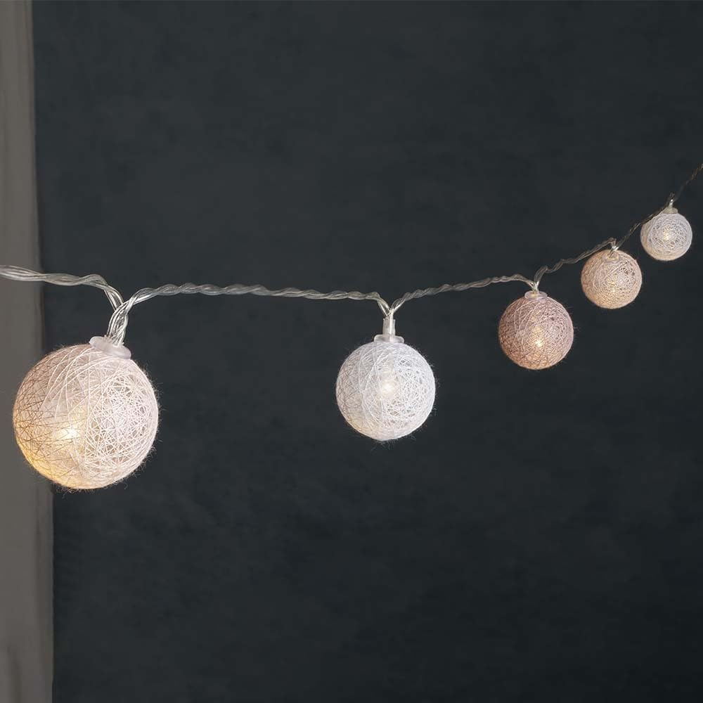 Ideen Mit Herz Ball Fairy Lights with 10 Leds, Battery Operated, 10 Cotton Balls in 3 Colours, Diameter 35 Mm per Ball, Includes Timer (White, Apricot, Dusky Pink) - White, Apricot, Dusky Pink image number 3