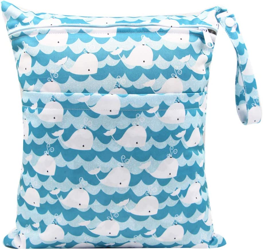 Iziv Baby Waterproof Reusable Wet Dry Bag, Nappy Bag, Reusable Wet Suit Bag, Waterproof Washable Hanging Large Diaper Bag Organizer Pouch Double Zipper Printing Diaper Bag image number 6