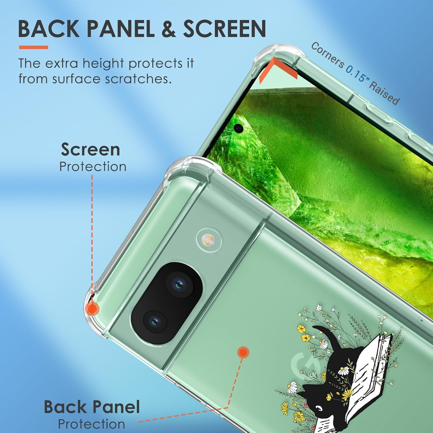 Buleens for Google Pixel 8A Case 6.1" - Clear Flexible TPU Women Cute Girls Protection Phone Cover Slim Fit Shockproof Funny Girly Unique Aesthetic Cartoon Design Pattern for Pixel 8A Phone Case, Cats image number 4