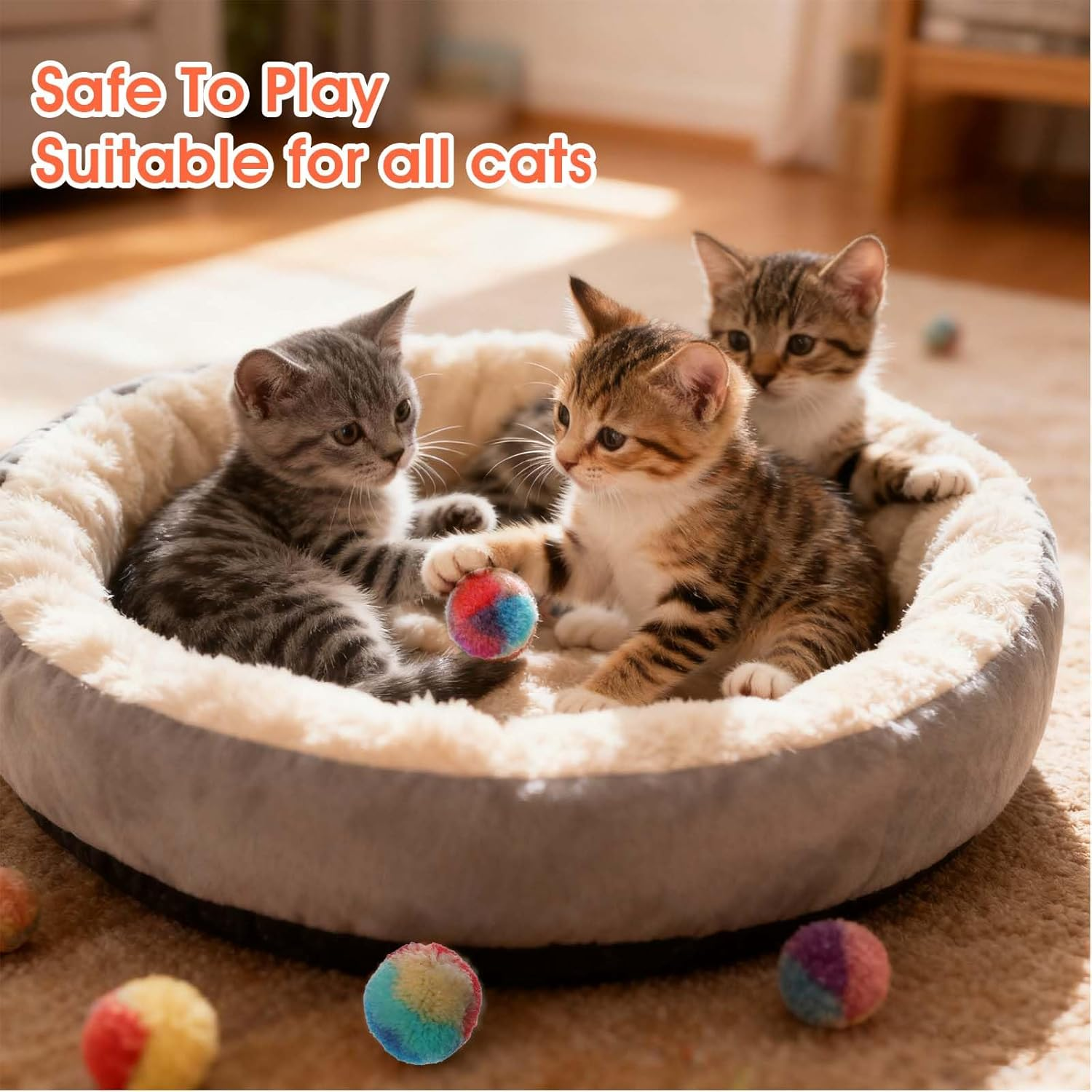 Xindojuz 20 PCS Cat Pom Pom Balls, Assorted Color Fur Toy Kitty Yarn Puffs, Small Plush Interactive Soft Fuzzy Kitty Toy Balls for Indoor Pet Cat Kitten Teething, Chasing & Self Play, 0.98 Inch image number 3