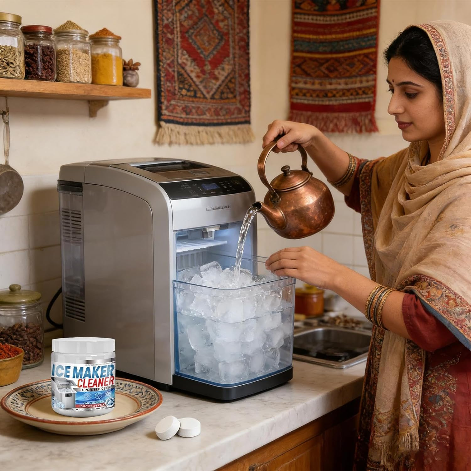 Active Ice Machine Cleaner Tablets,100-Piece Active Scale Remover,Countertop Ice Maker Descaler Tablets | for Kitchen Appliance Coffee Maker Cooler Refrigerator Restoration image number 6