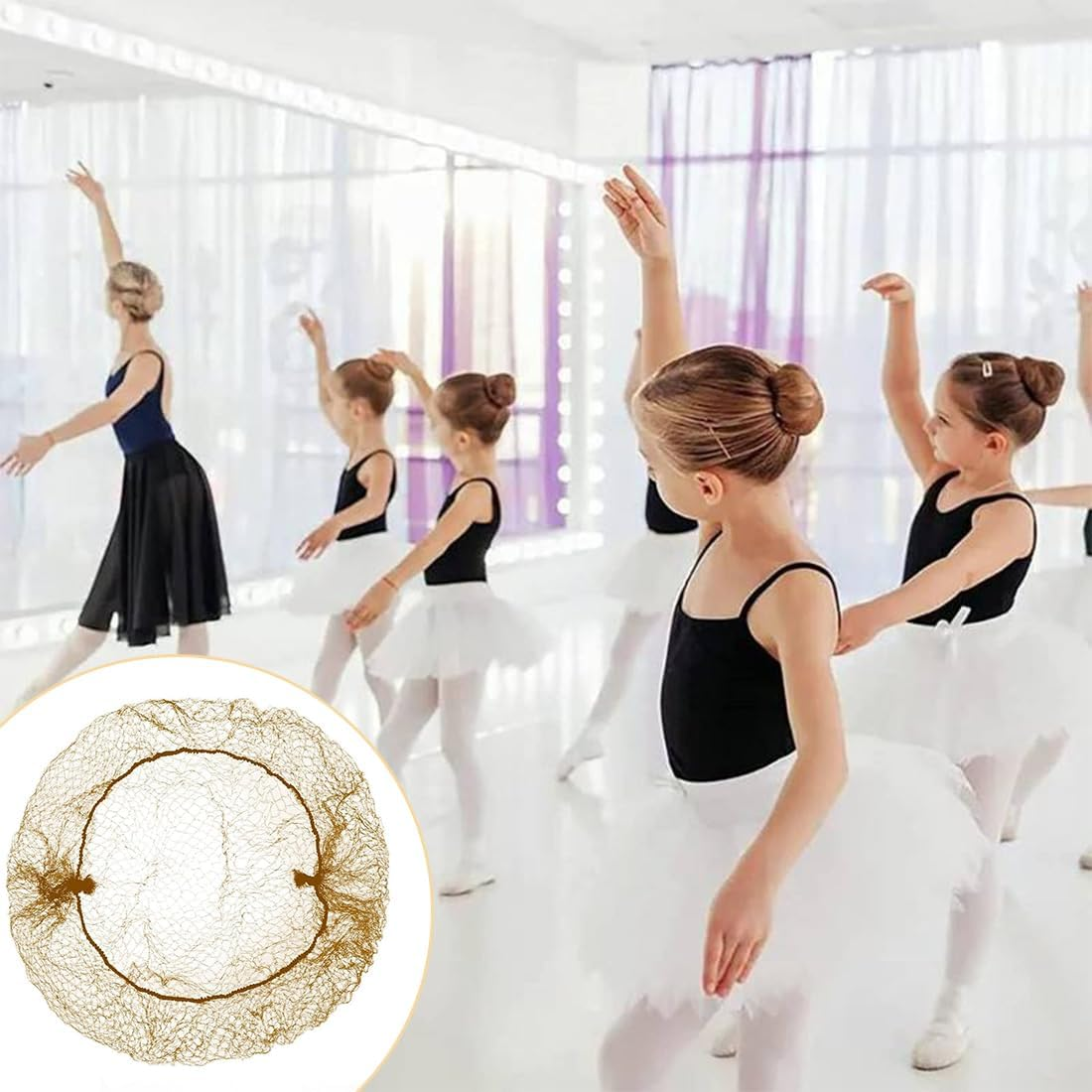 AORVYUI Pack of 35 Gold Hair Nets, Gold Hair Nets Bun Invisible Hair Nets, Invisible Elastic Edge Mesh, for Hair Nets Ballet, Hair Bun Making, 10 Gold-Coloured Metal Clips image number 2